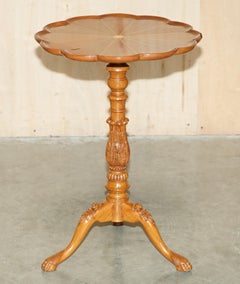 A MUST SEE VINTAGE ORNATELY HAND CARVED TRIPOD SiDE TABLE IN SATINWOOD & WALNUT