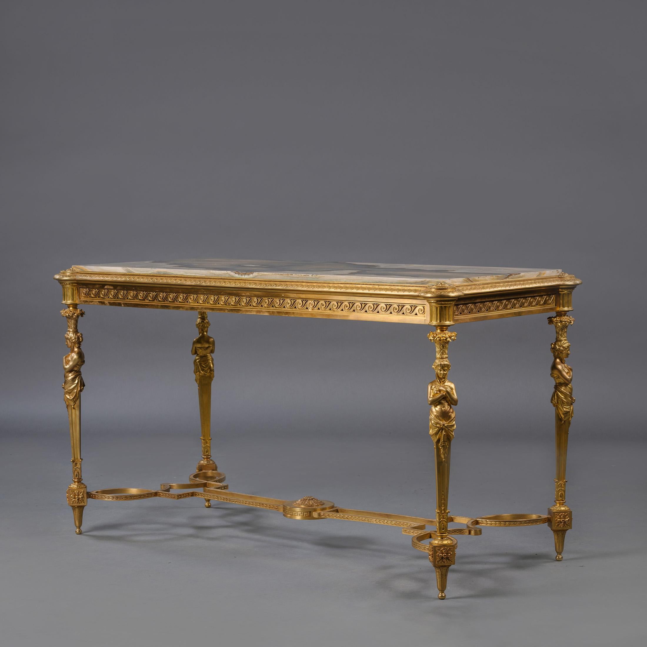 French Napoleon III Algerian Onyx-Marble Centre Table, by Maison Marnyhac For Sale