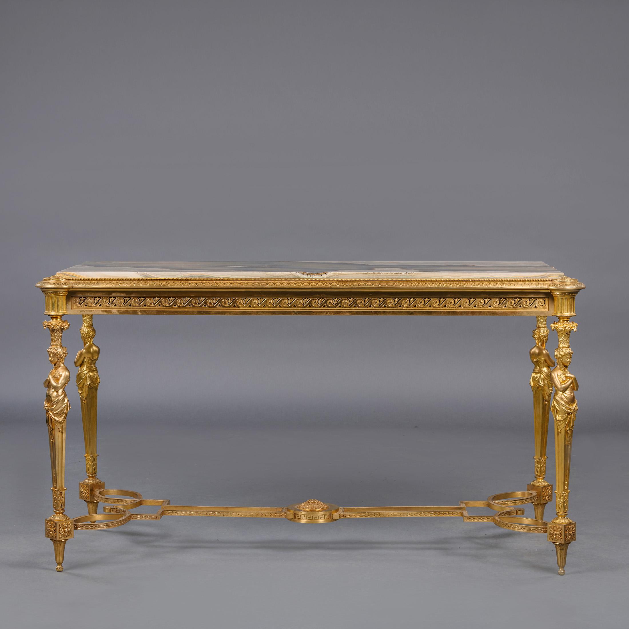 French Napoleon III Algerian Onyx-Marble Centre Table, by Maison Marnyhac For Sale