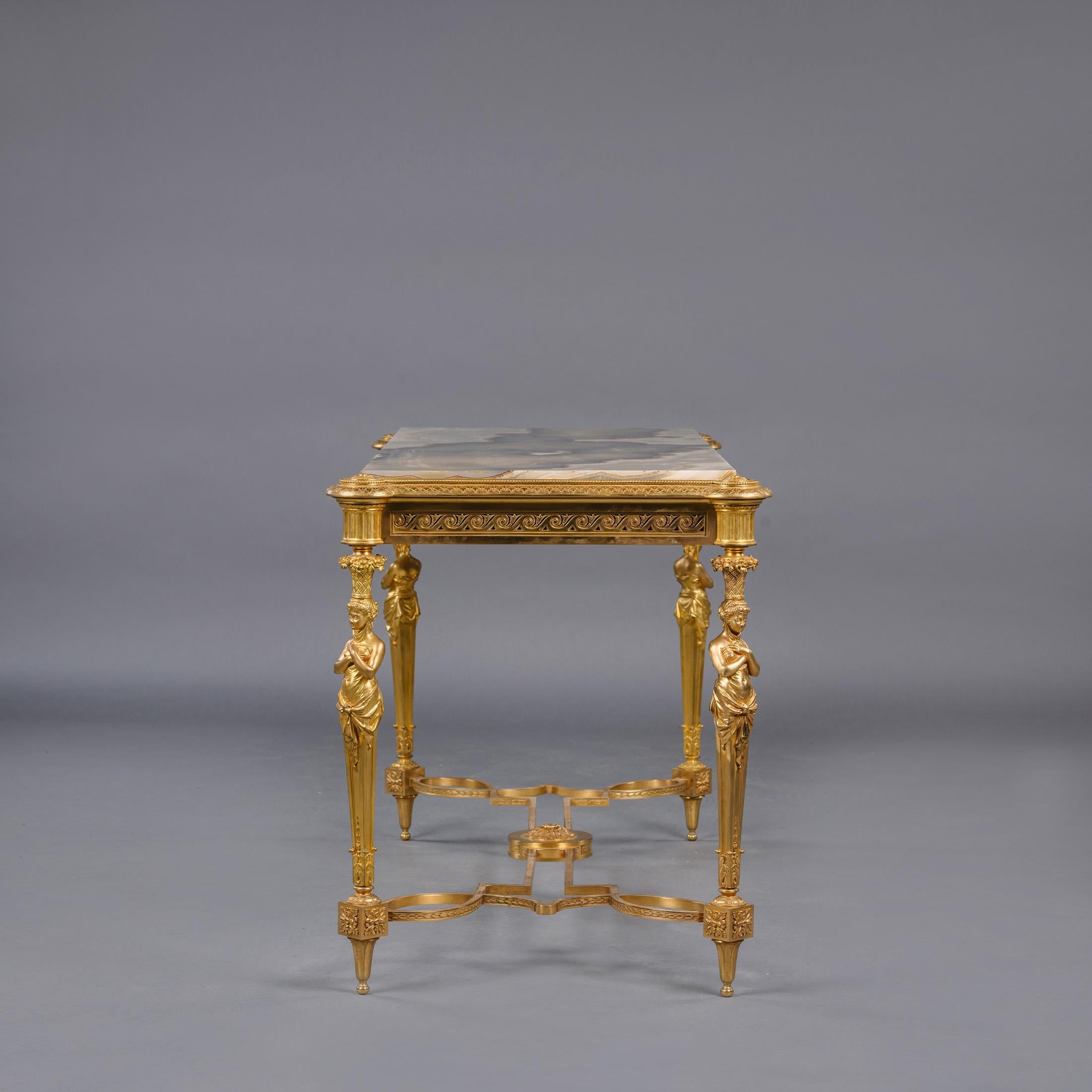 Bronze Table de centre Napoléon III en onyx et marbre d'Algérie, par Maison Marnyhac en vente