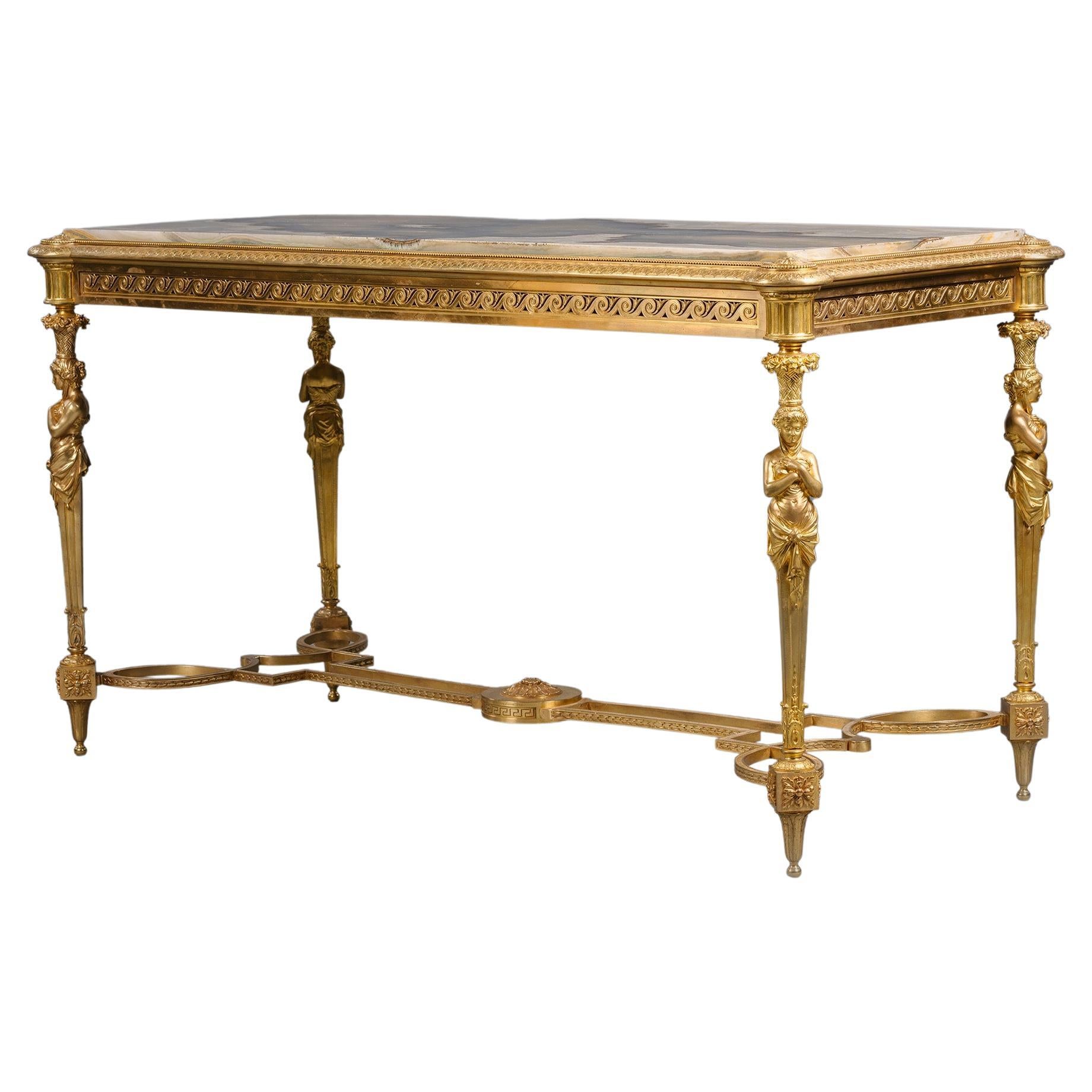 Napoleon III Algerian Onyx-Marble Centre Table, by Maison Marnyhac For Sale