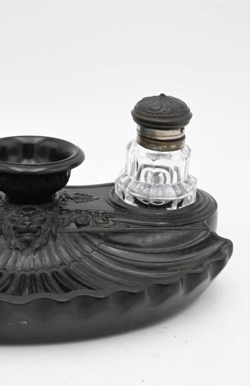 Rubber Napoleon III Black Gutta Percha Inkstand, Late 19th Century For Sale