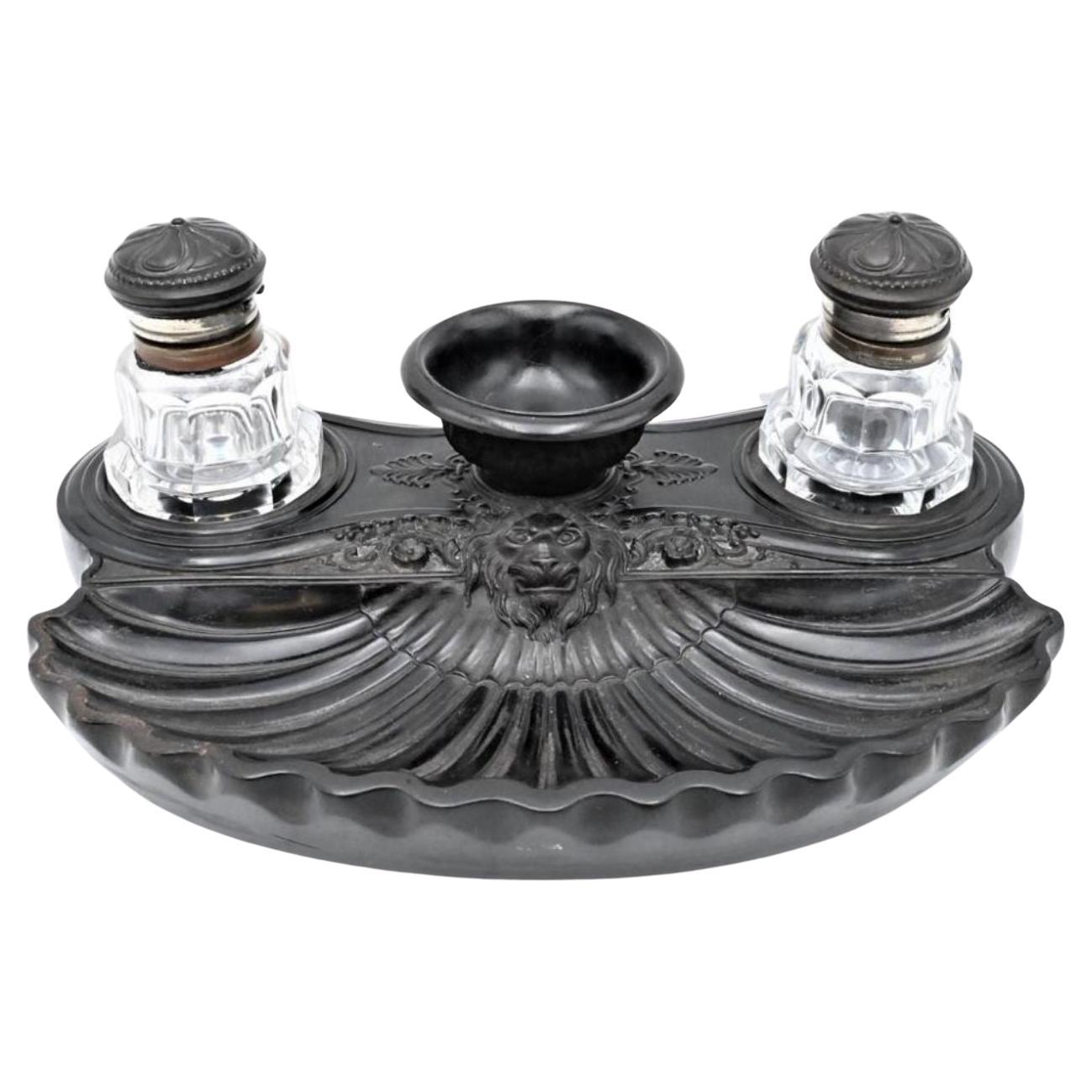 Napoleon III Black Gutta Percha Inkstand, Late 19th Century