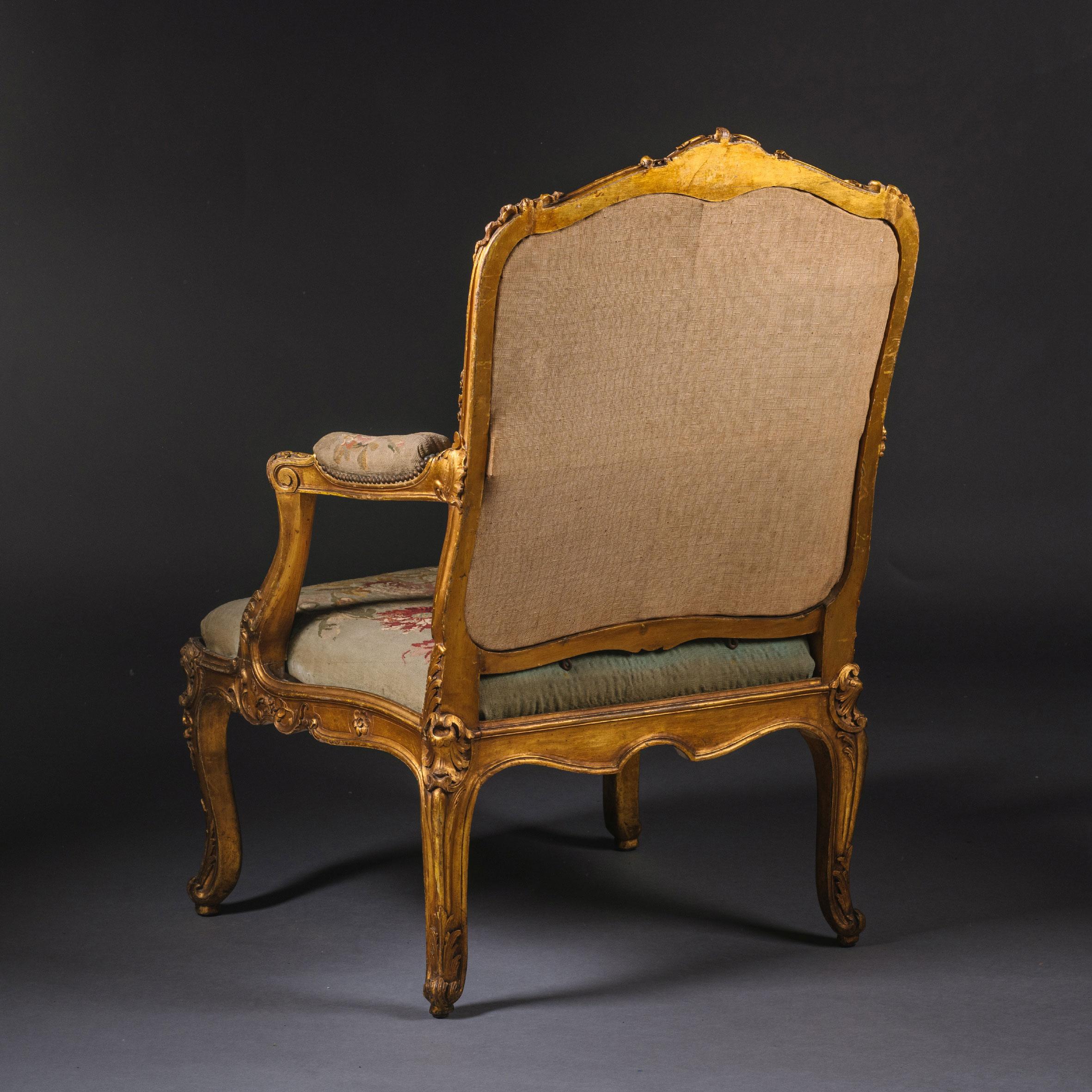 French Napoleon III Carved Giltwood Armchair For Sale