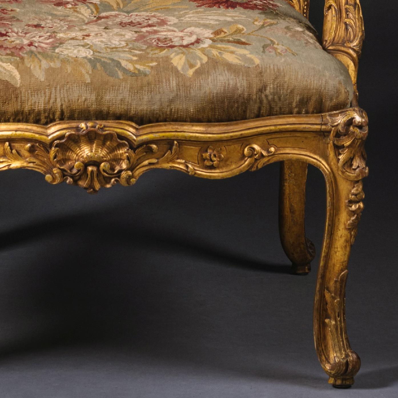 Tapestry Napoleon III Carved Giltwood Armchair For Sale