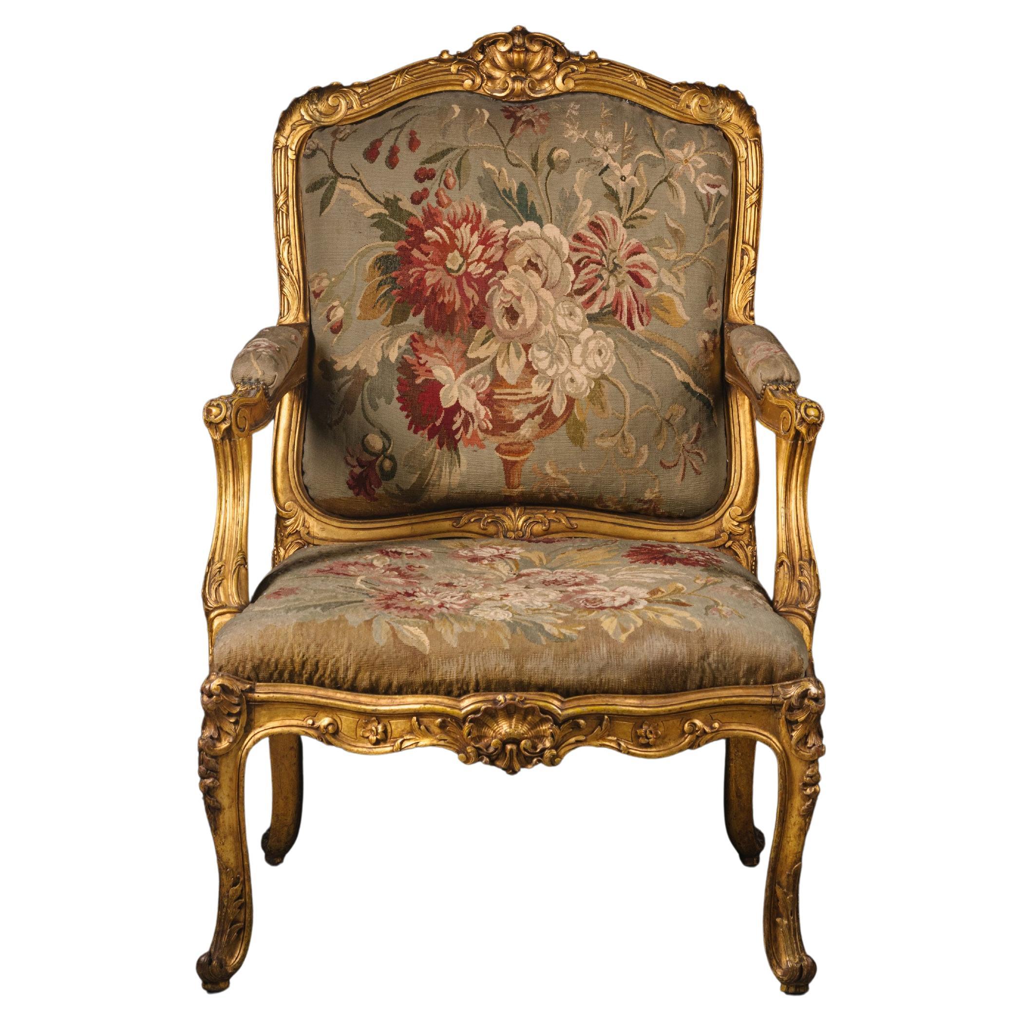 Napoleon III Carved Giltwood Armchair For Sale