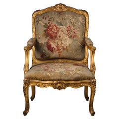Antique Napoleon III Carved Giltwood Armchair