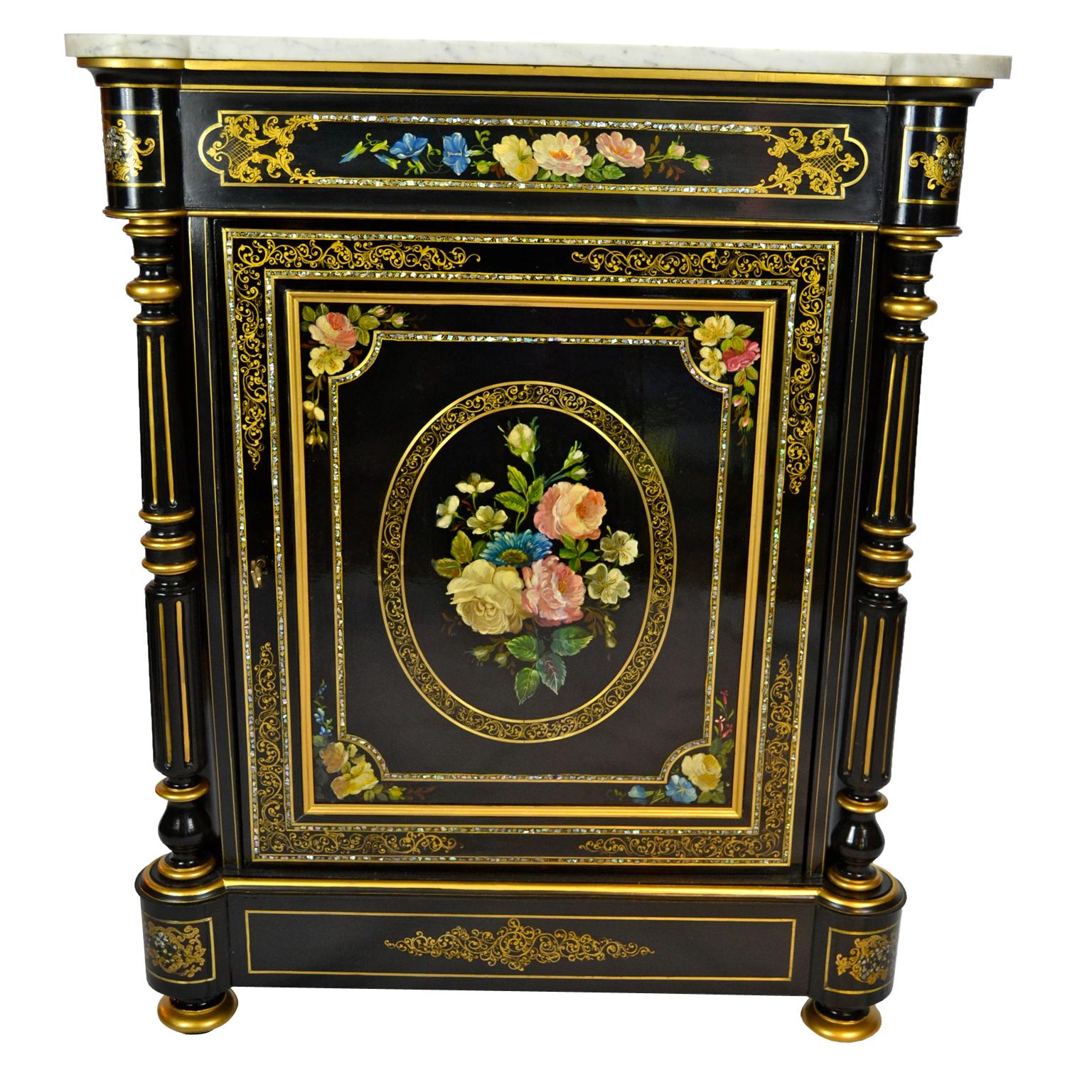 19th Century Napoleon III Ebonized and Painted Commode Called Meuble D’appui in French For Sale