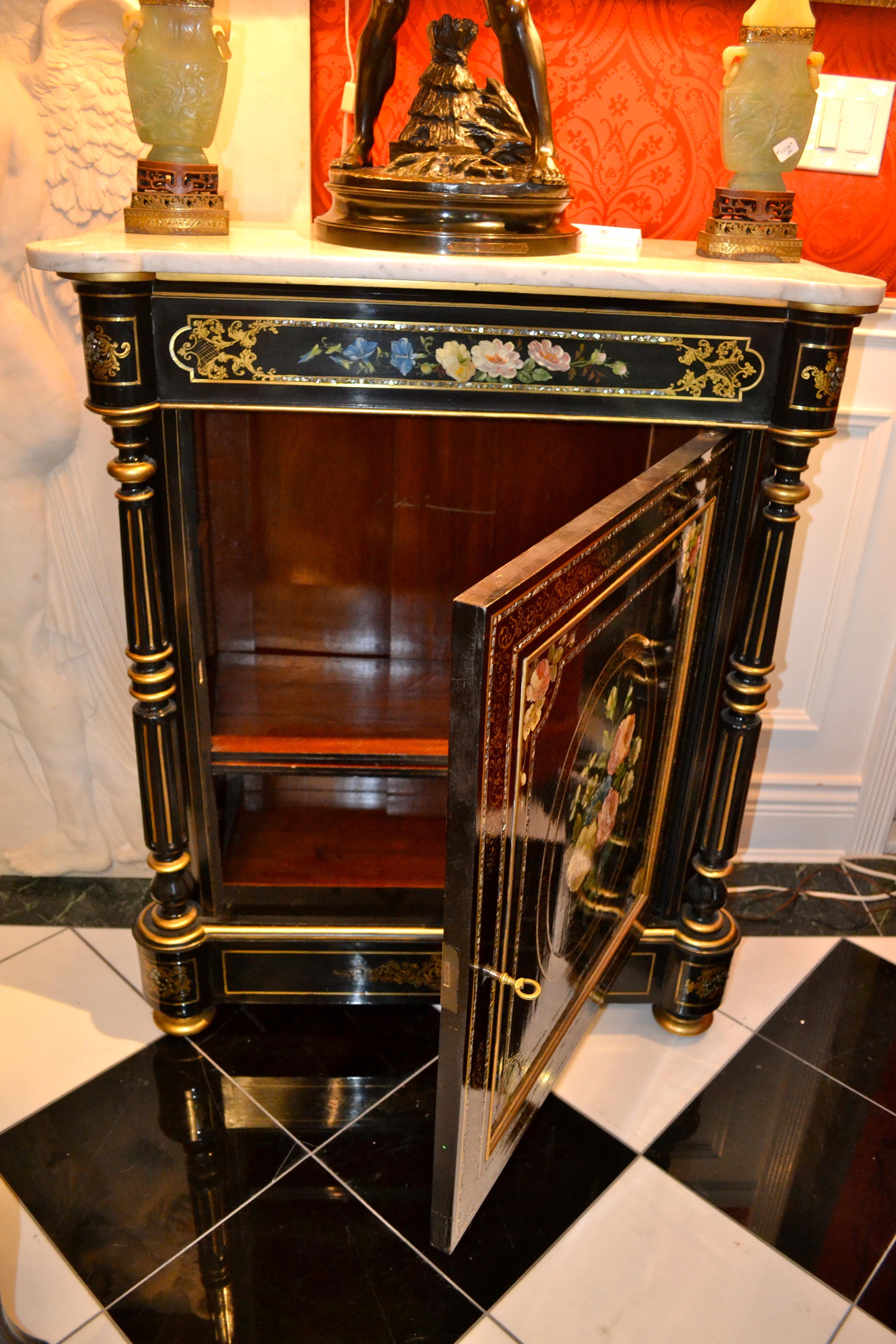 19th Century Napoleon III Ebonized and Painted Commode Called Meuble D’appui in French For Sale