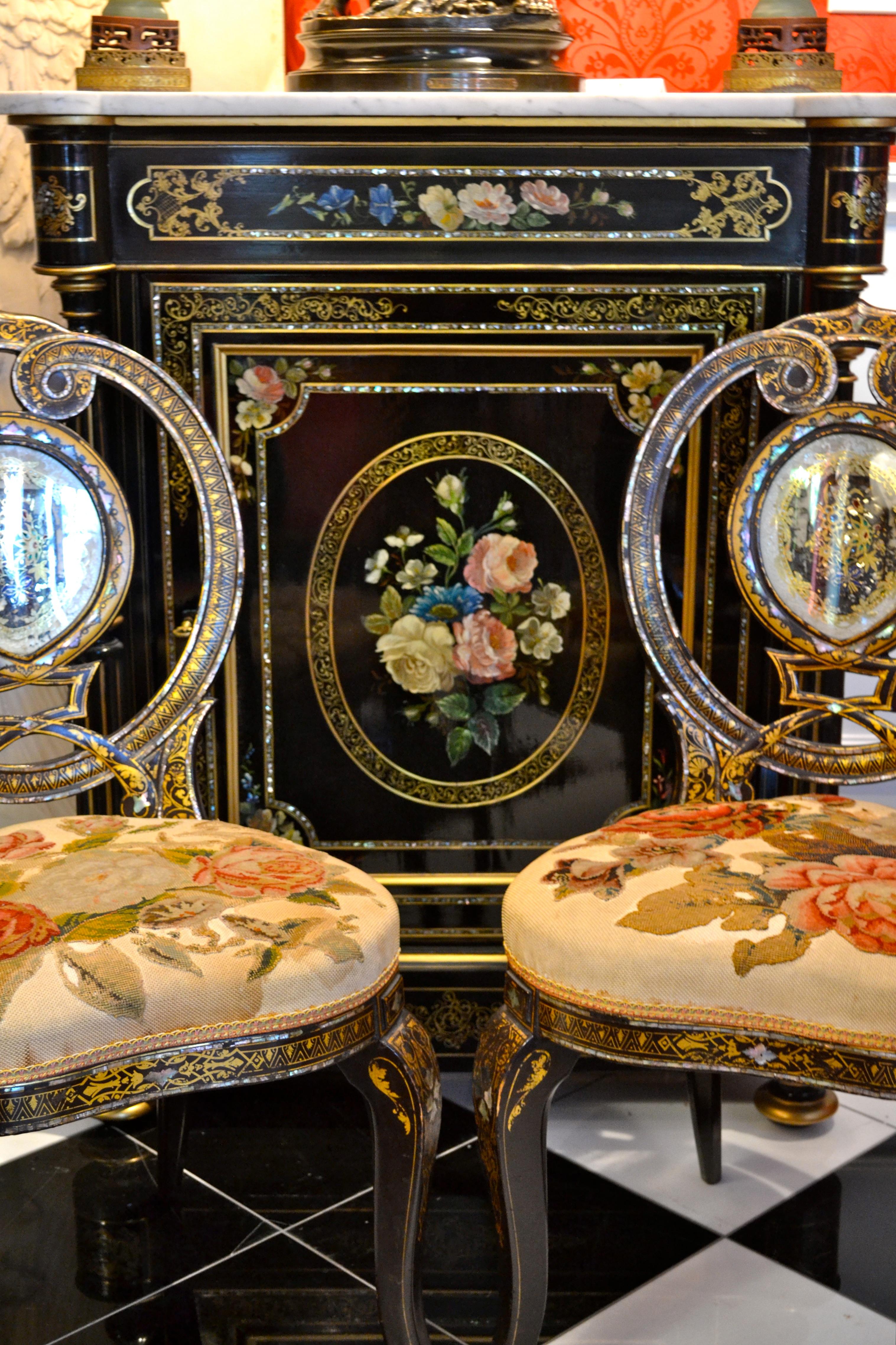 Mahogany Napoleon III Ebonized and Painted Commode Called Meuble D’appui in French For Sale