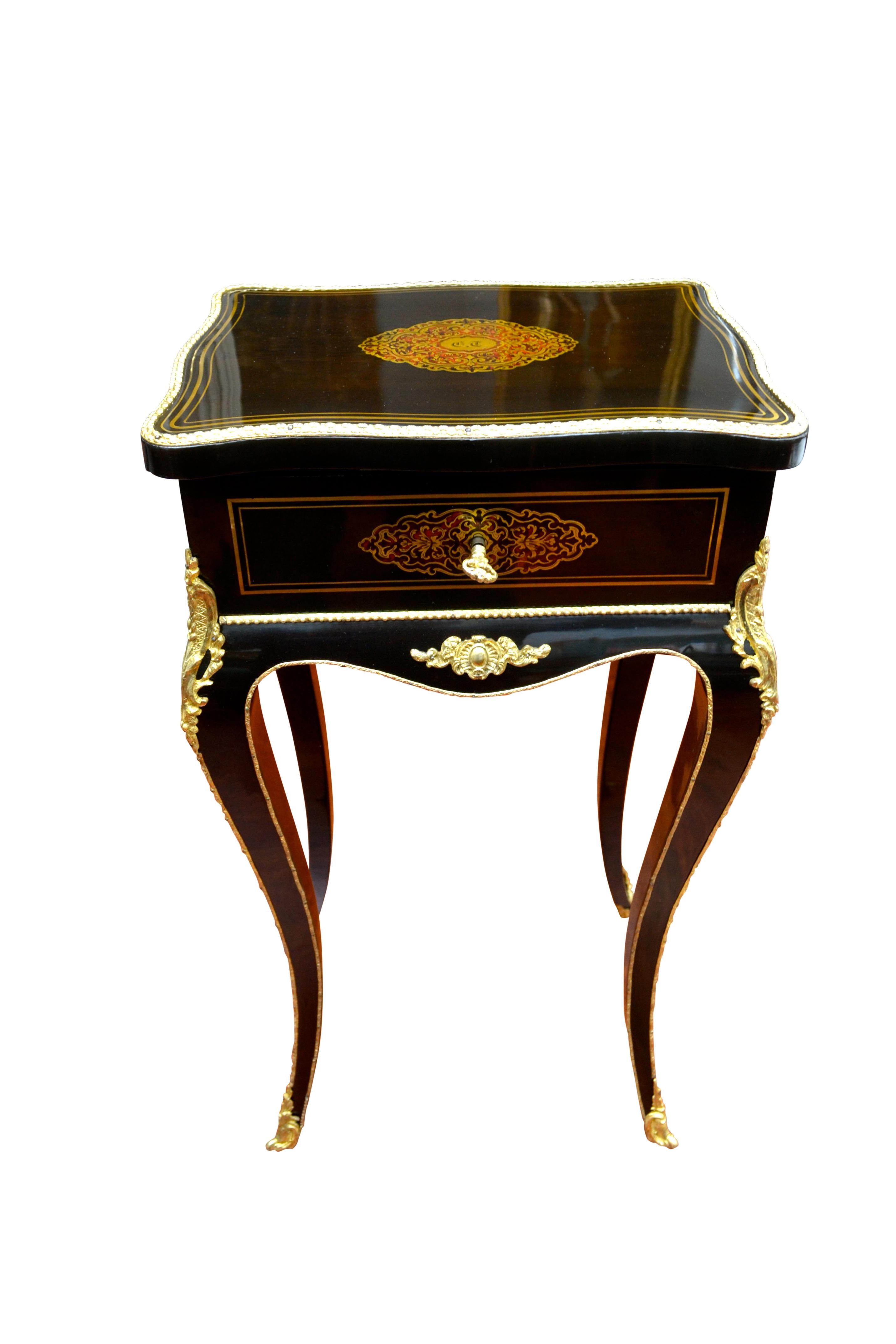 French Napoleon III Ebonized Wood, Brass Inlay and Ormolu Jewelry Table by Tahan