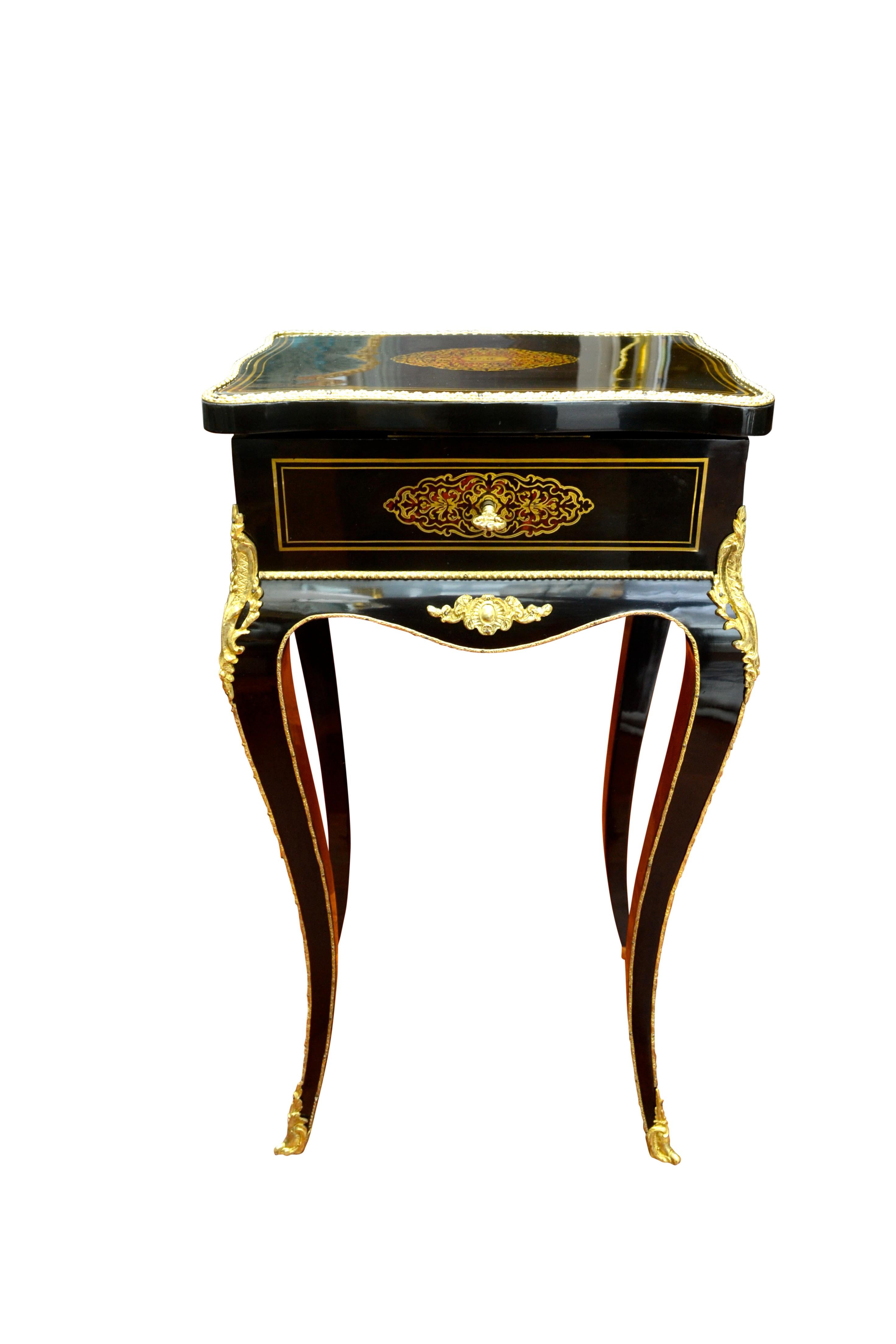 Napoleon III Ebonized Wood, Brass Inlay and Ormolu Jewelry Table by Tahan In Good Condition In Vancouver, British Columbia