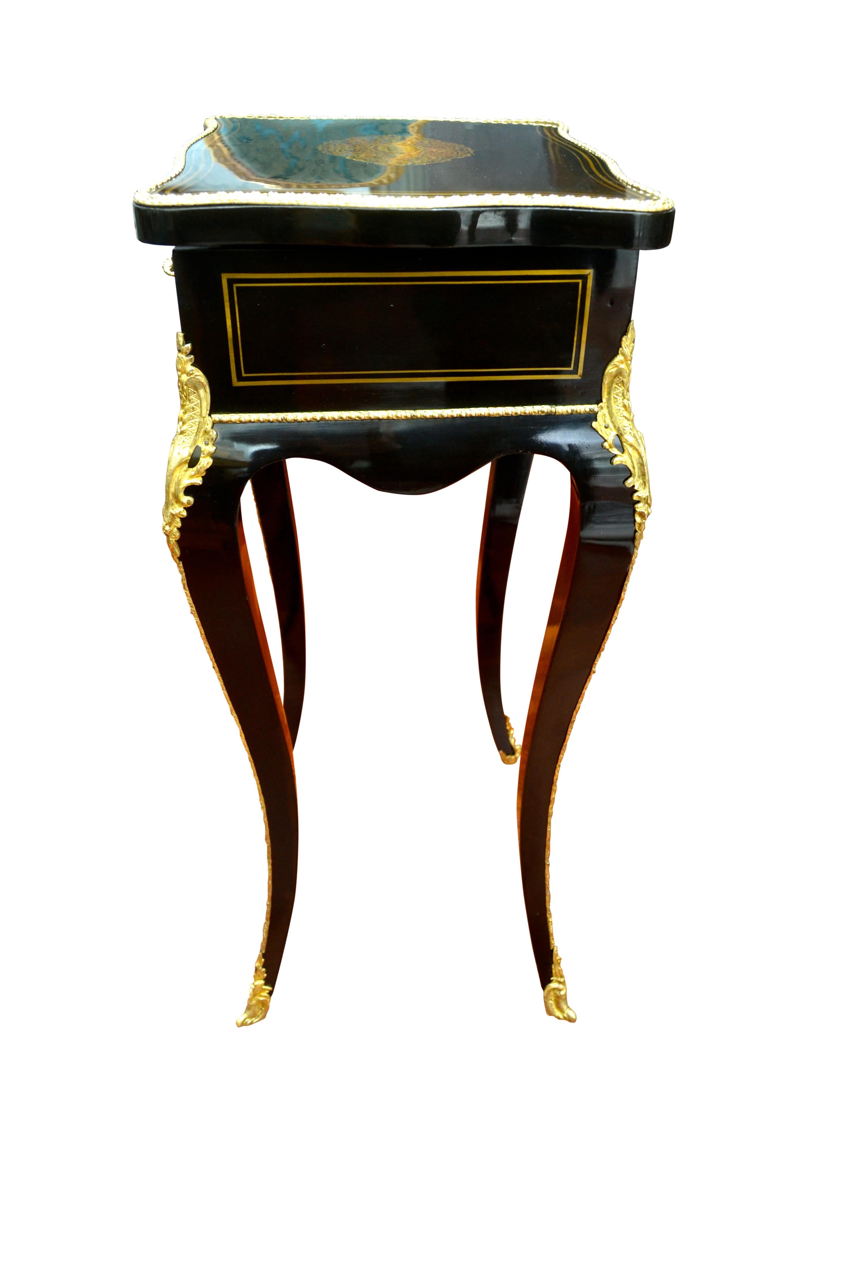 19th Century Napoleon III Ebonized Wood, Brass Inlay and Ormolu Jewelry Table by Tahan