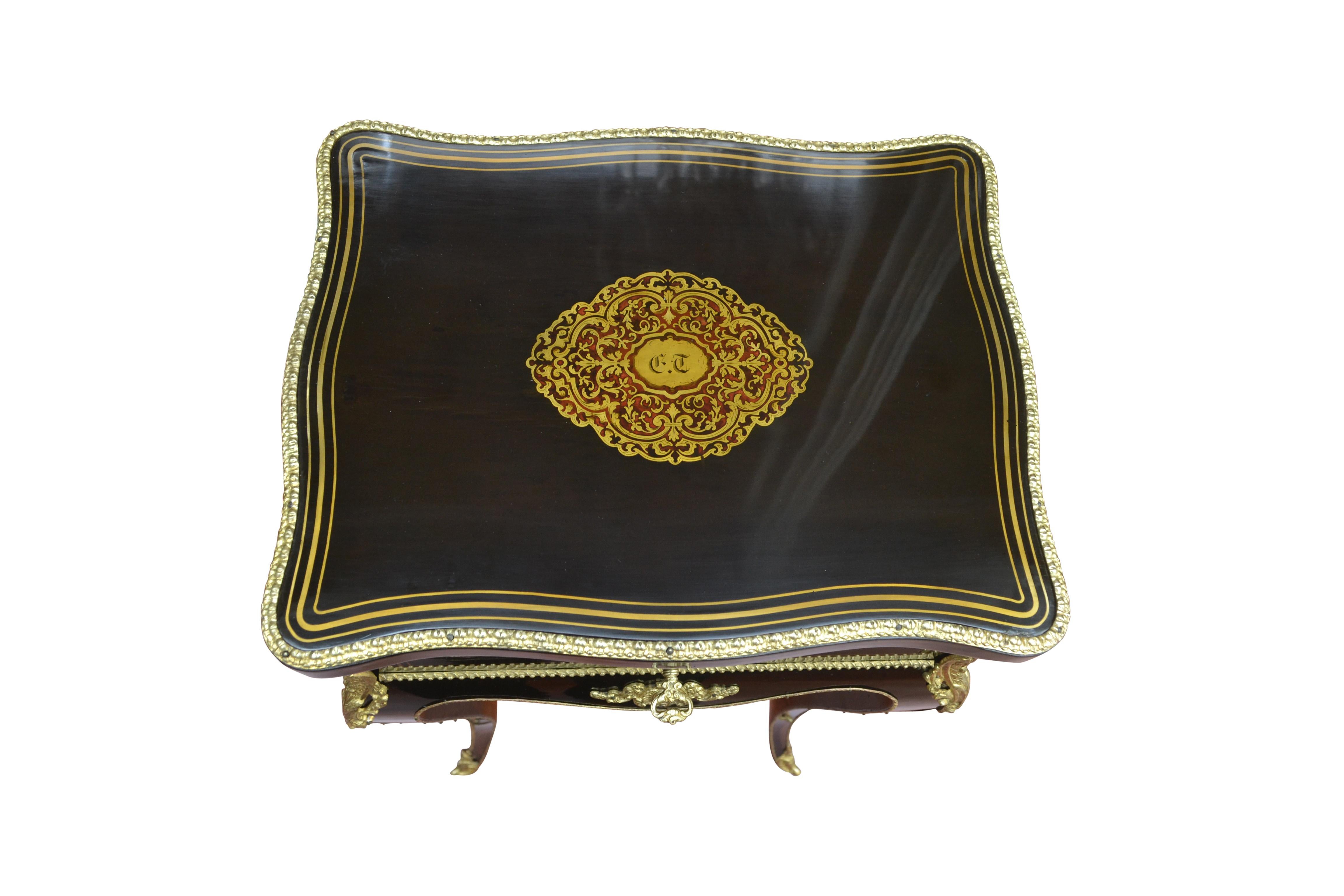 Napoleon III Ebonized Wood, Brass Inlay and Ormolu Jewelry Table by Tahan 1