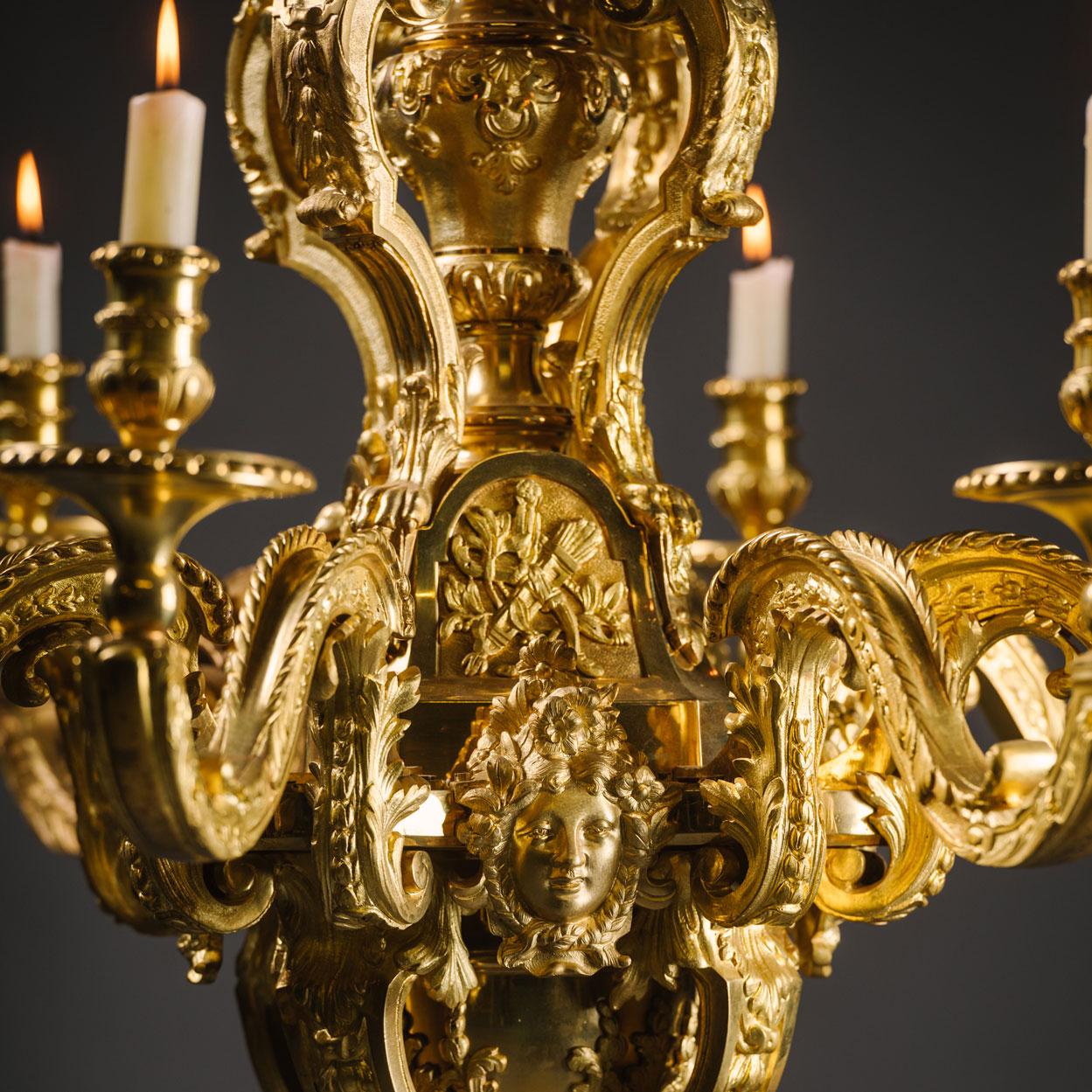Gilt Napoleon III Eight-Light Chandelier After the Model by Boulle For Sale
