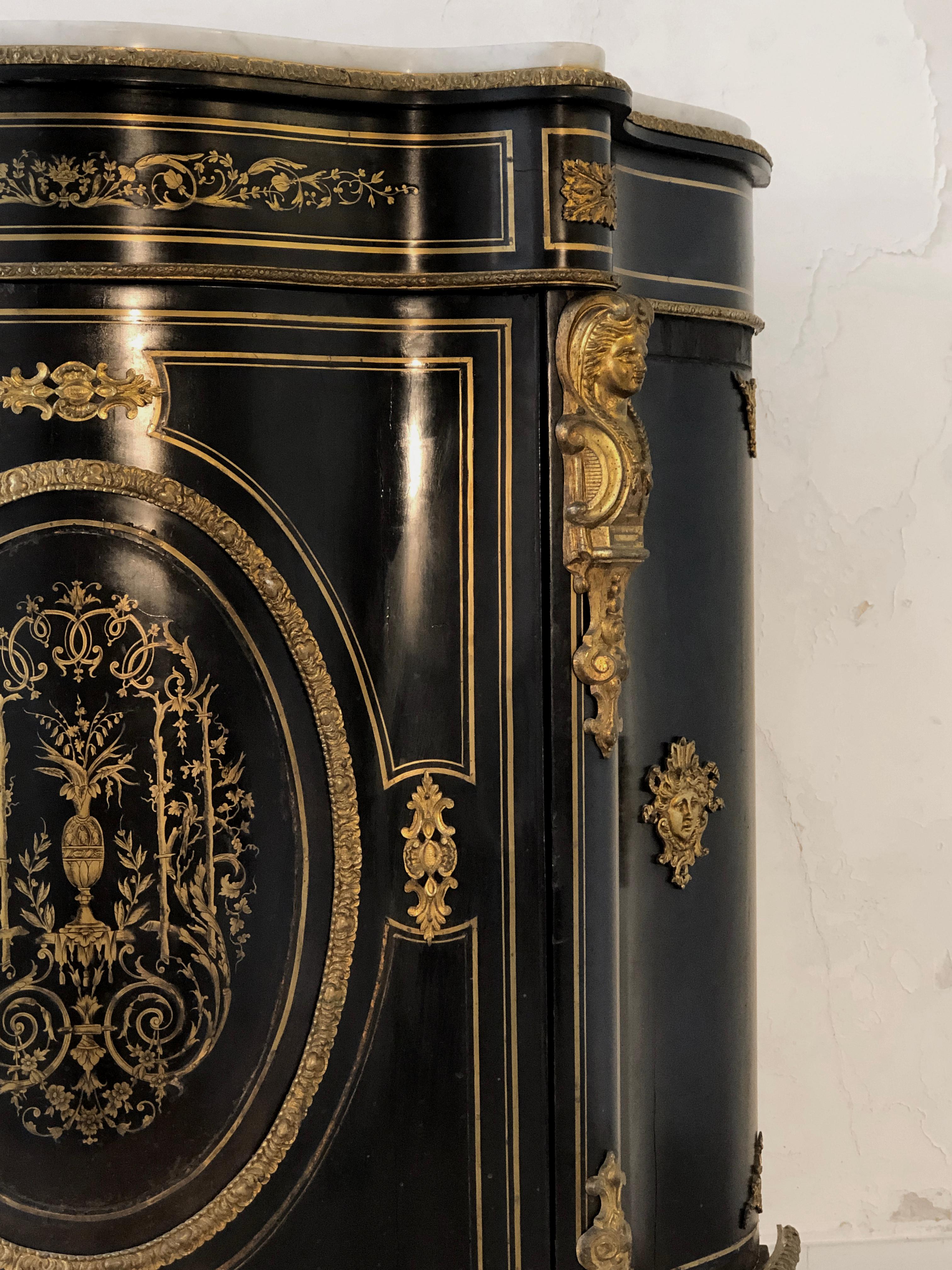 French A NAPOLEON III EMPIRE SIDEBOARD CABINET CONSOLE in BOULLE Style France 1860 For Sale
