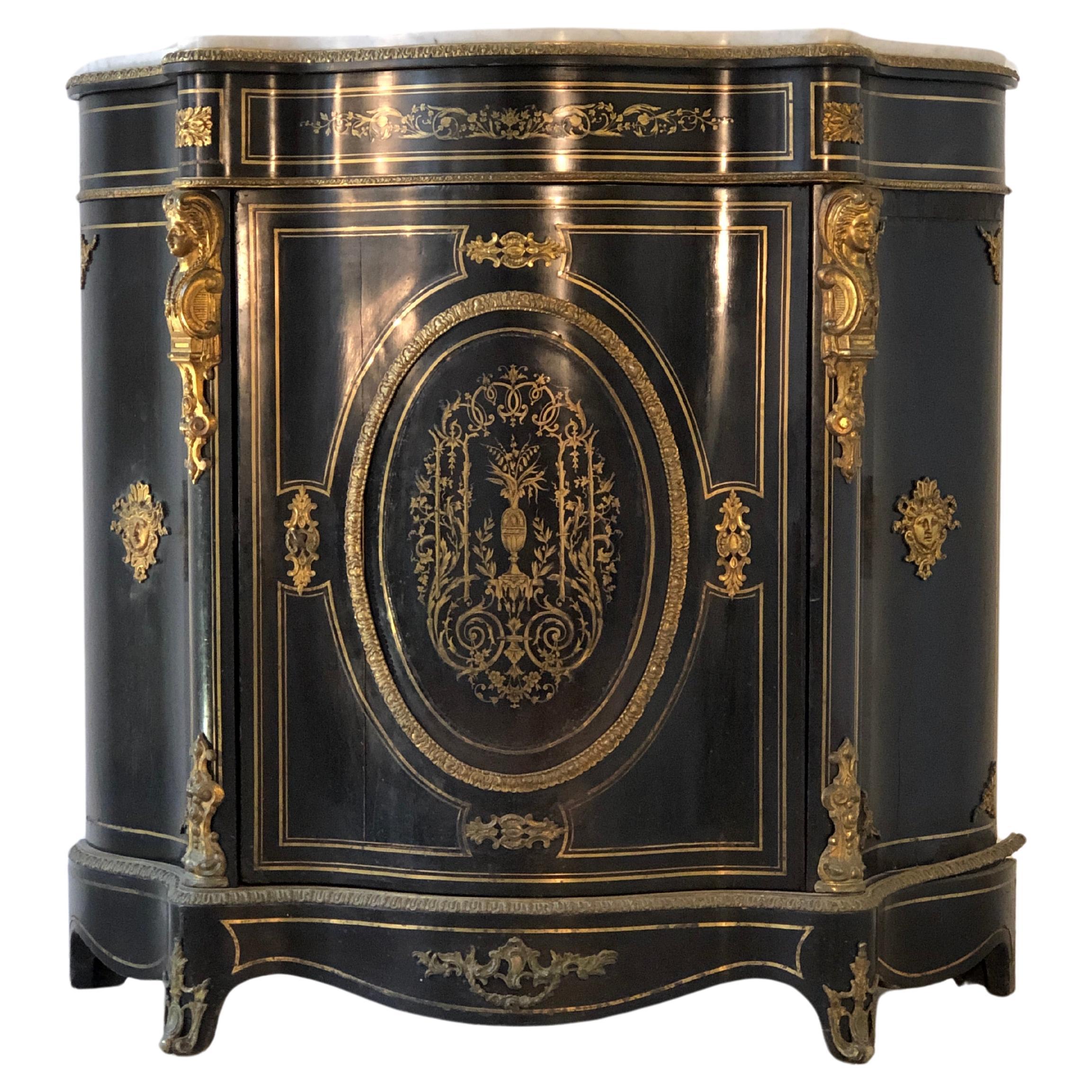 A NAPOLEON III EMPIRE SIDEBOARD CABINET CONSOLE in BOULLE Style France 1860 For Sale