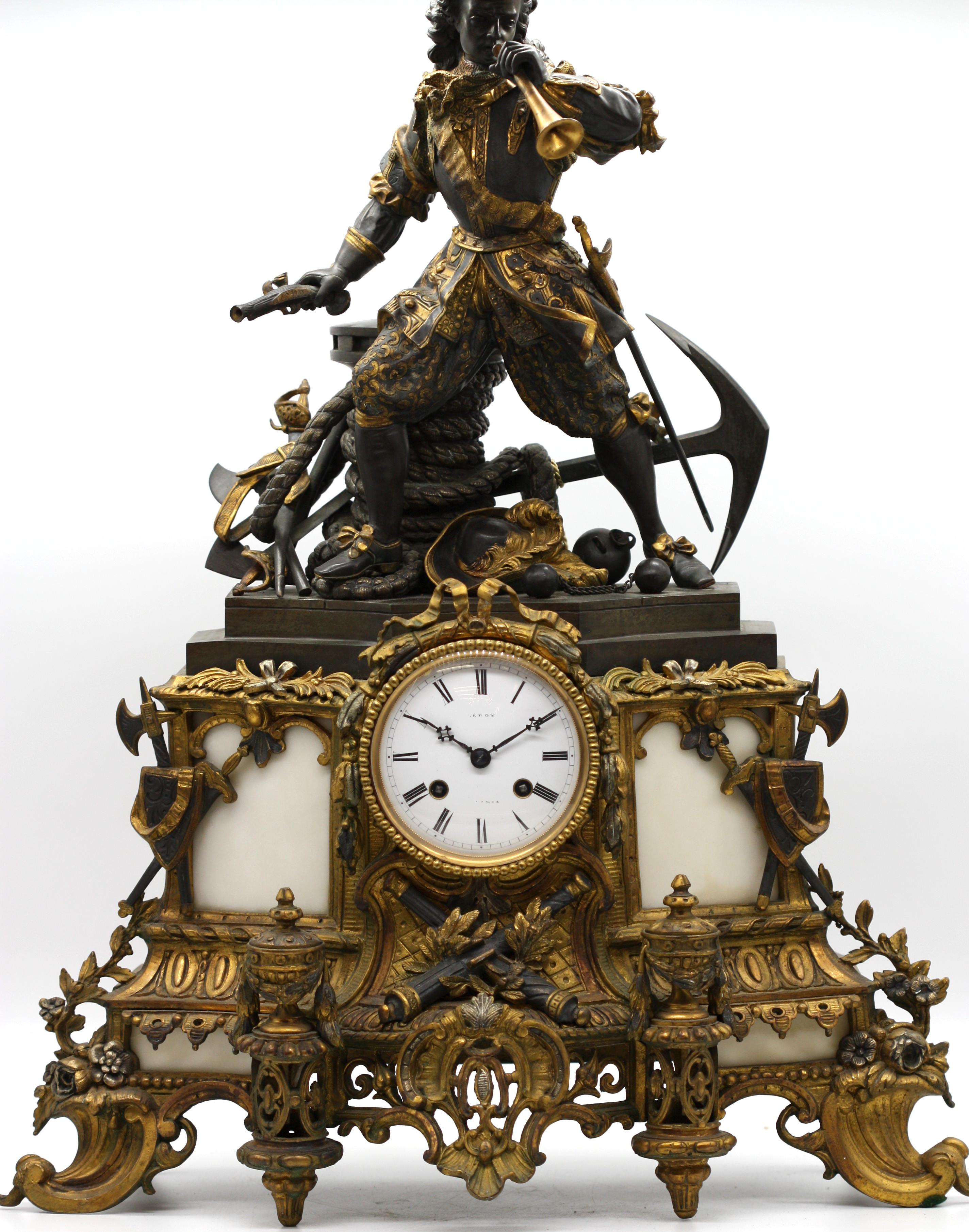 Napoleon III Gilt and Patinated Bronze Figural Mantel Clock, Late 19th Century 13