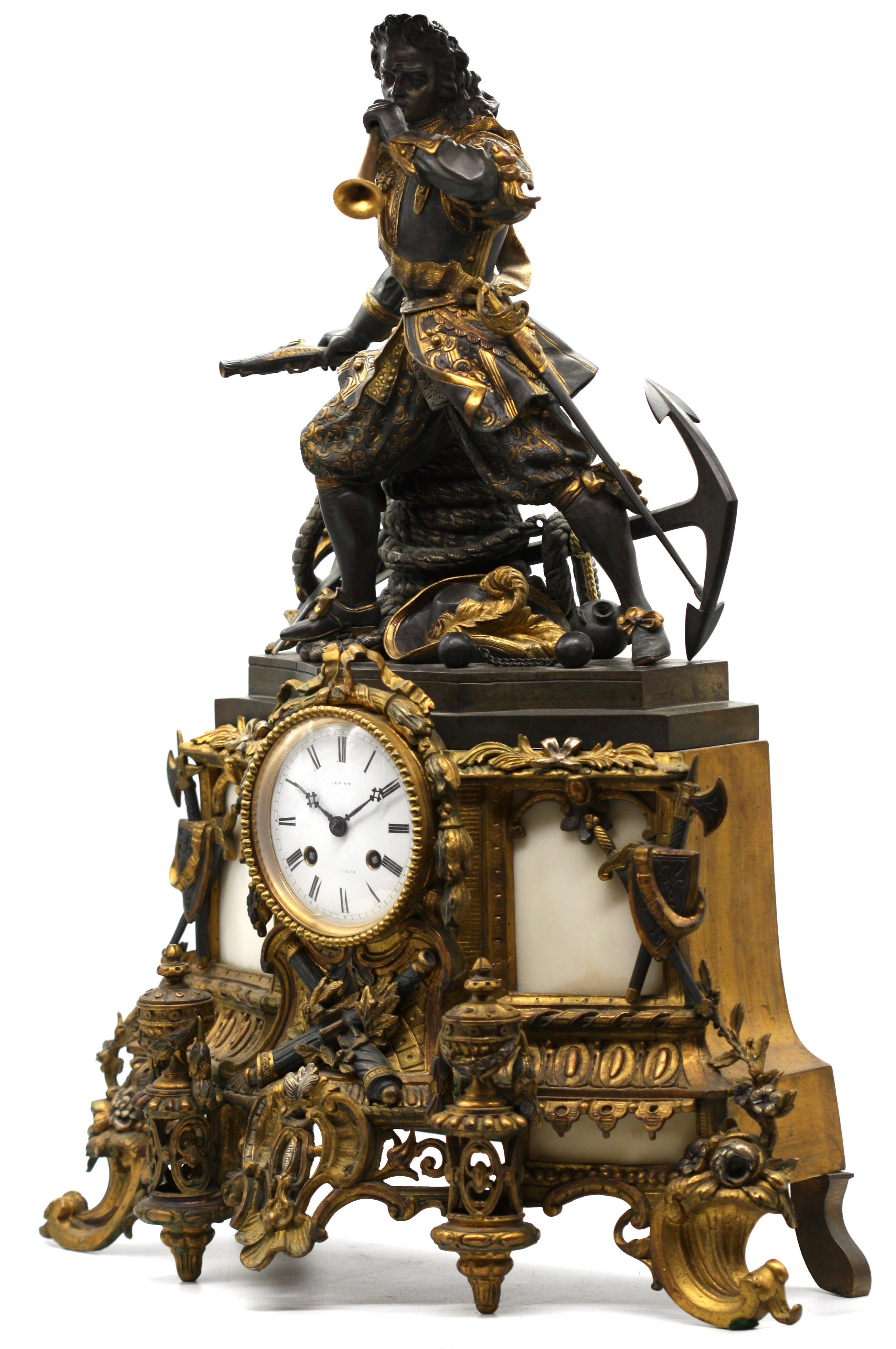 Napoleon III Gilt and Patinated Bronze Figural Mantel Clock, Late 19th Century 1