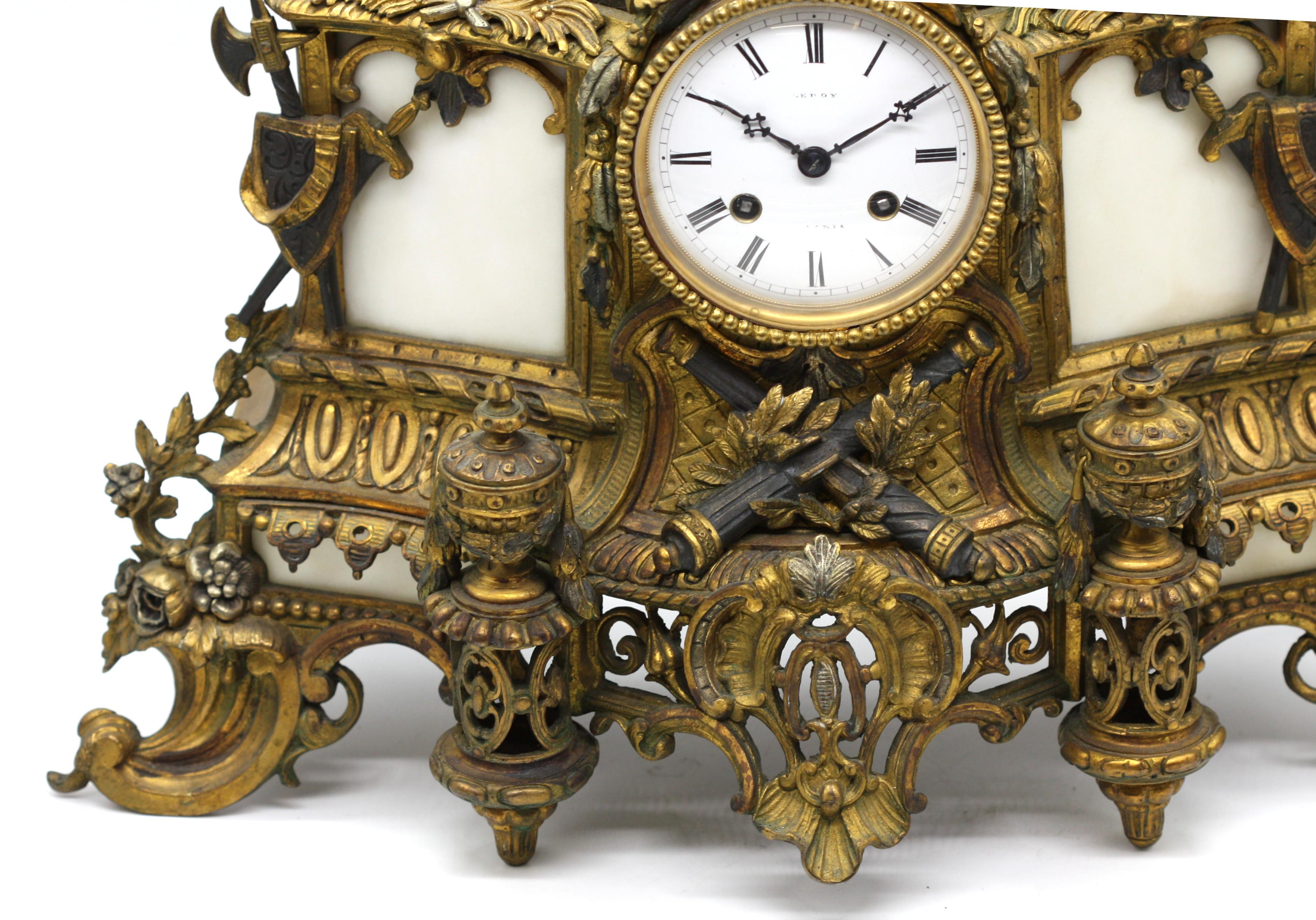 Napoleon III Gilt and Patinated Bronze Figural Mantel Clock, Late 19th Century 3