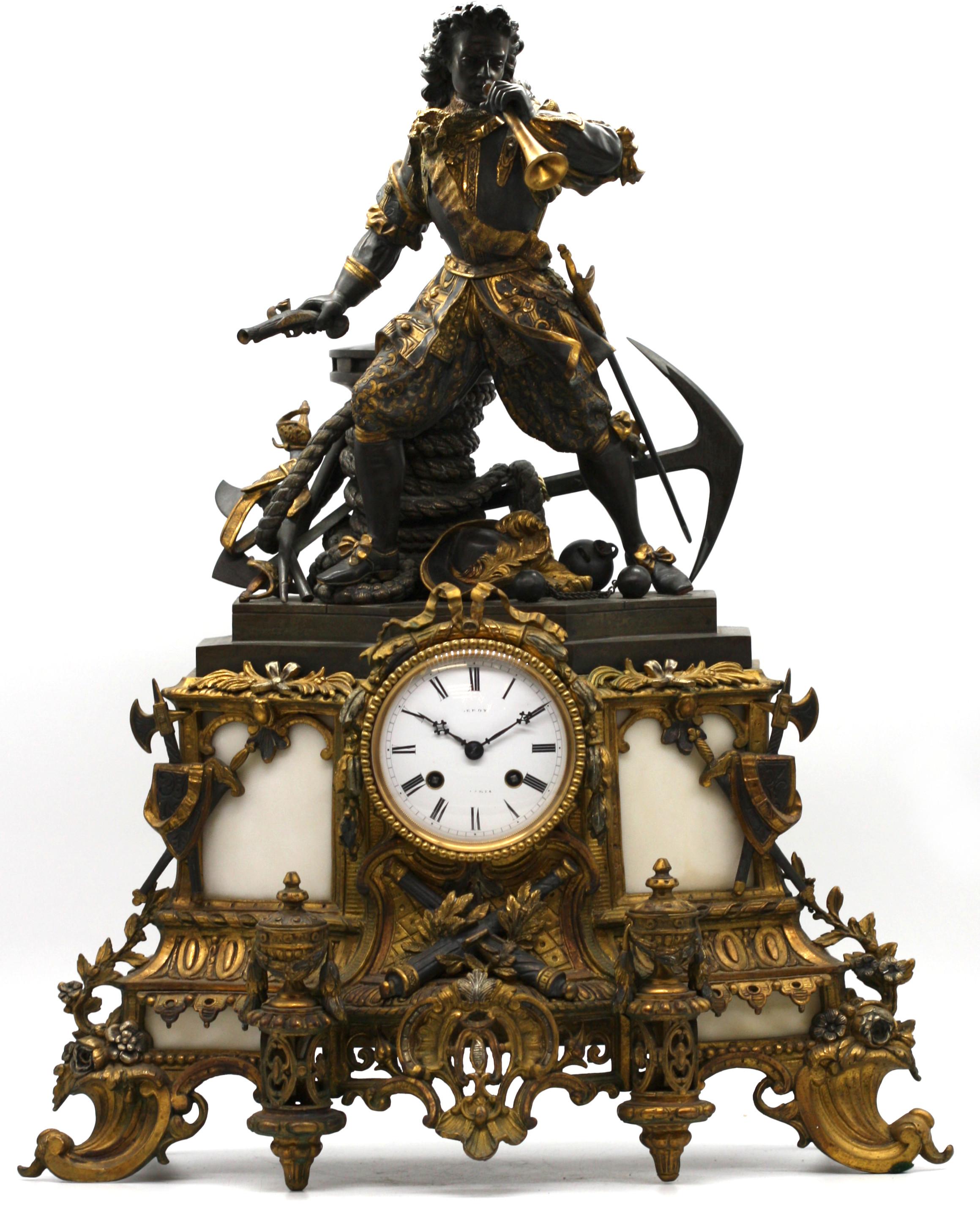 Napoleon III Gilt and Patinated Bronze Figural Mantel Clock, Late 19th Century 6