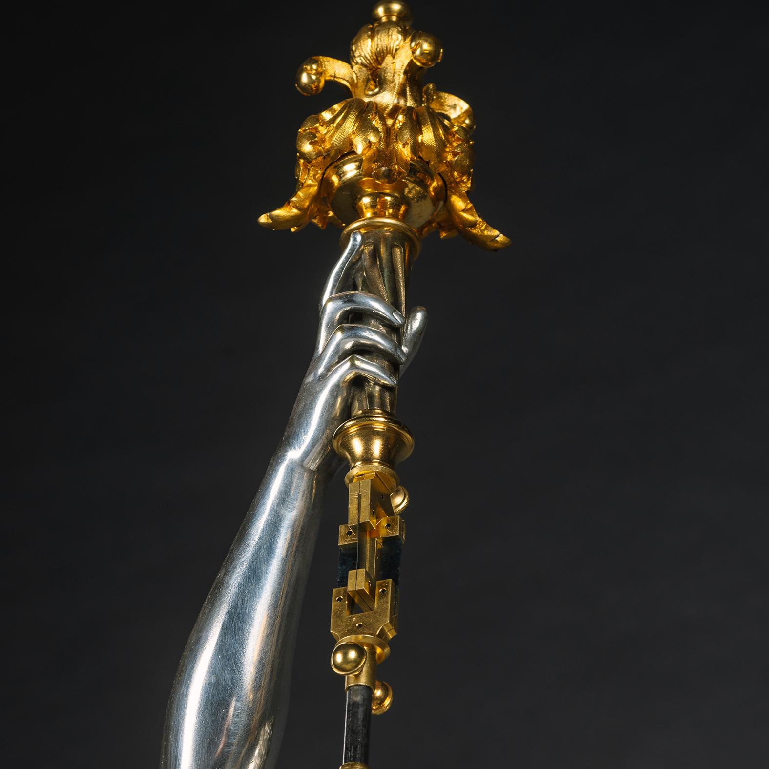 Reloj Napoleón III de bronce dorado y plateado, ónice y esmalte en venta 4