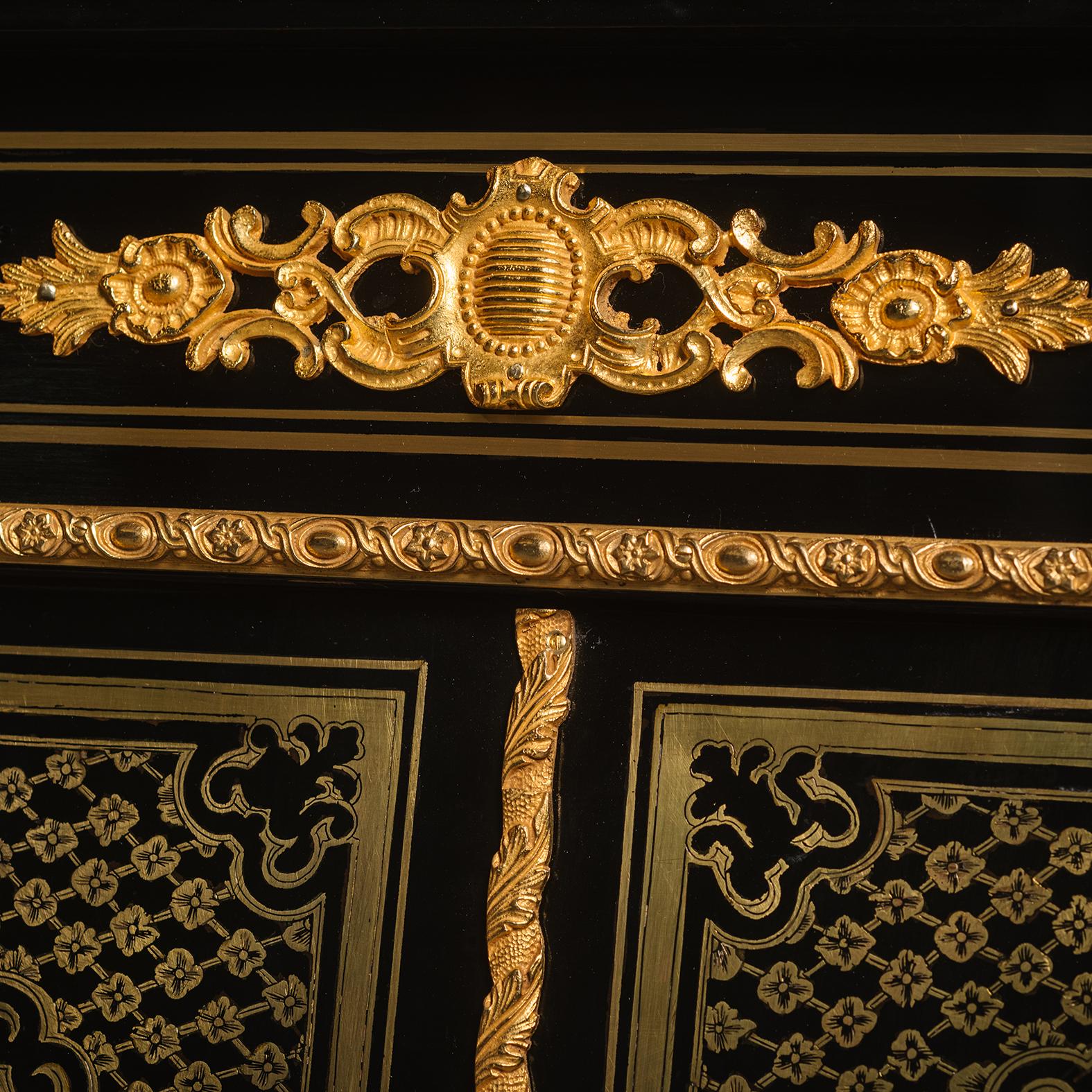 Napoleon III Gilt-Bronze and Hardstone Inset Ebonised Pier Cabinet For Sale 4