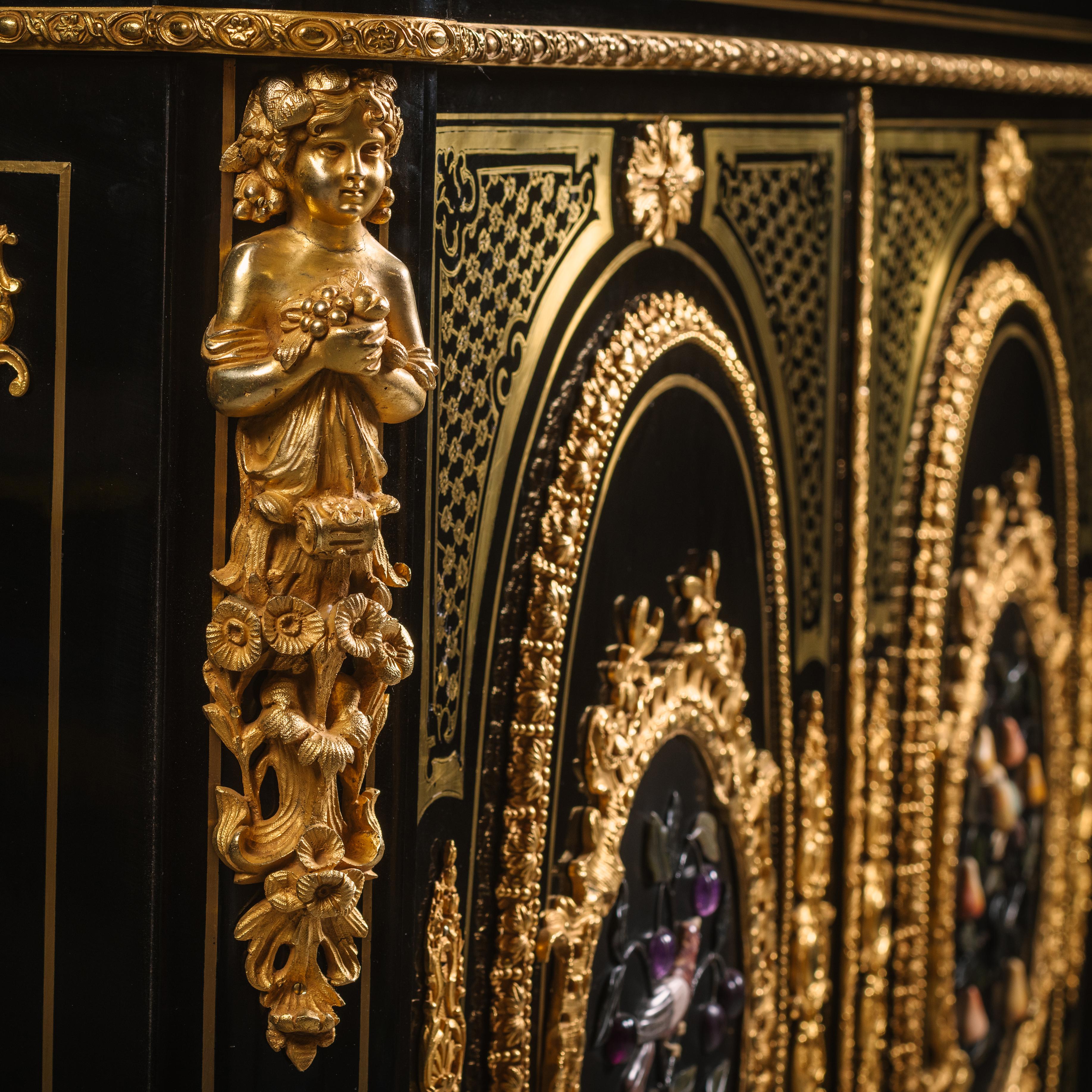 Ebonized Napoleon III Gilt-Bronze and Hardstone Inset Ebonised Pier Cabinet For Sale