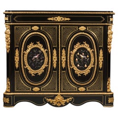 Napoleon III Gilt-Bronze and Hardstone Inset Ebonised Pier Cabinet