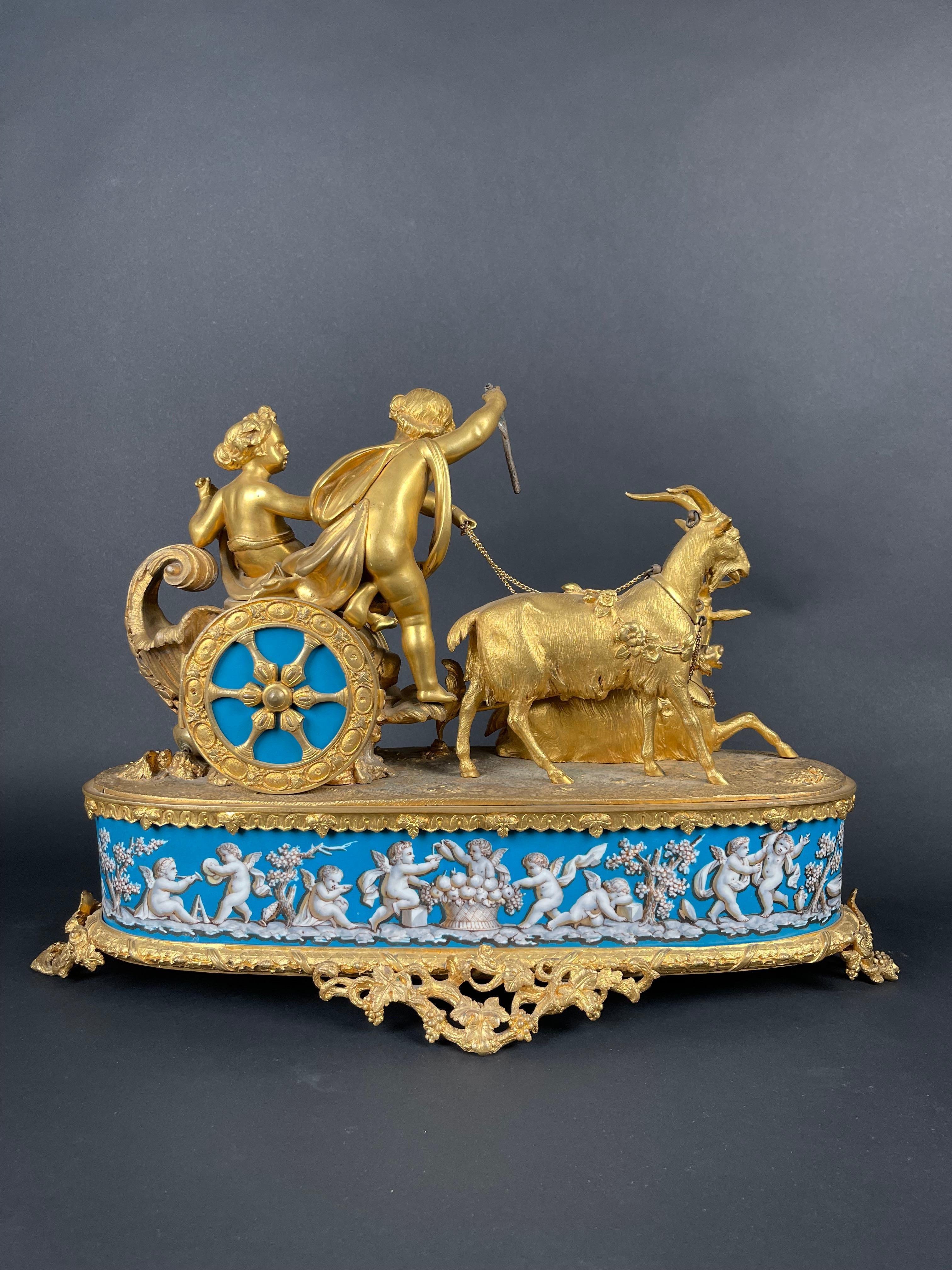 A Napoleon III gilt-bronze and porcelain clock By Levy Freres, France, 19th C. For Sale 3