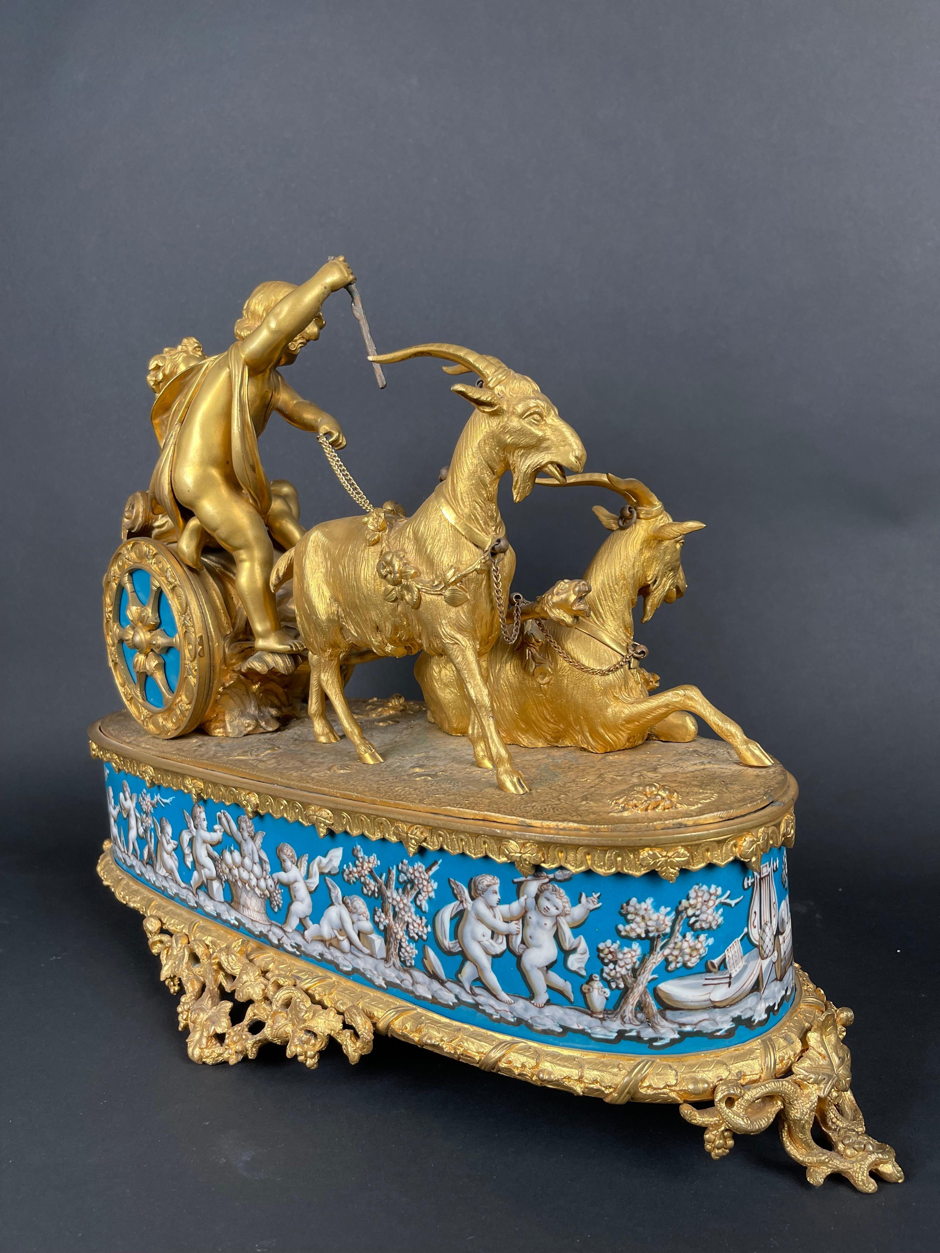 A Napoleon III gilt-bronze and porcelain clock By Levy Freres, France, 19th C. For Sale 6