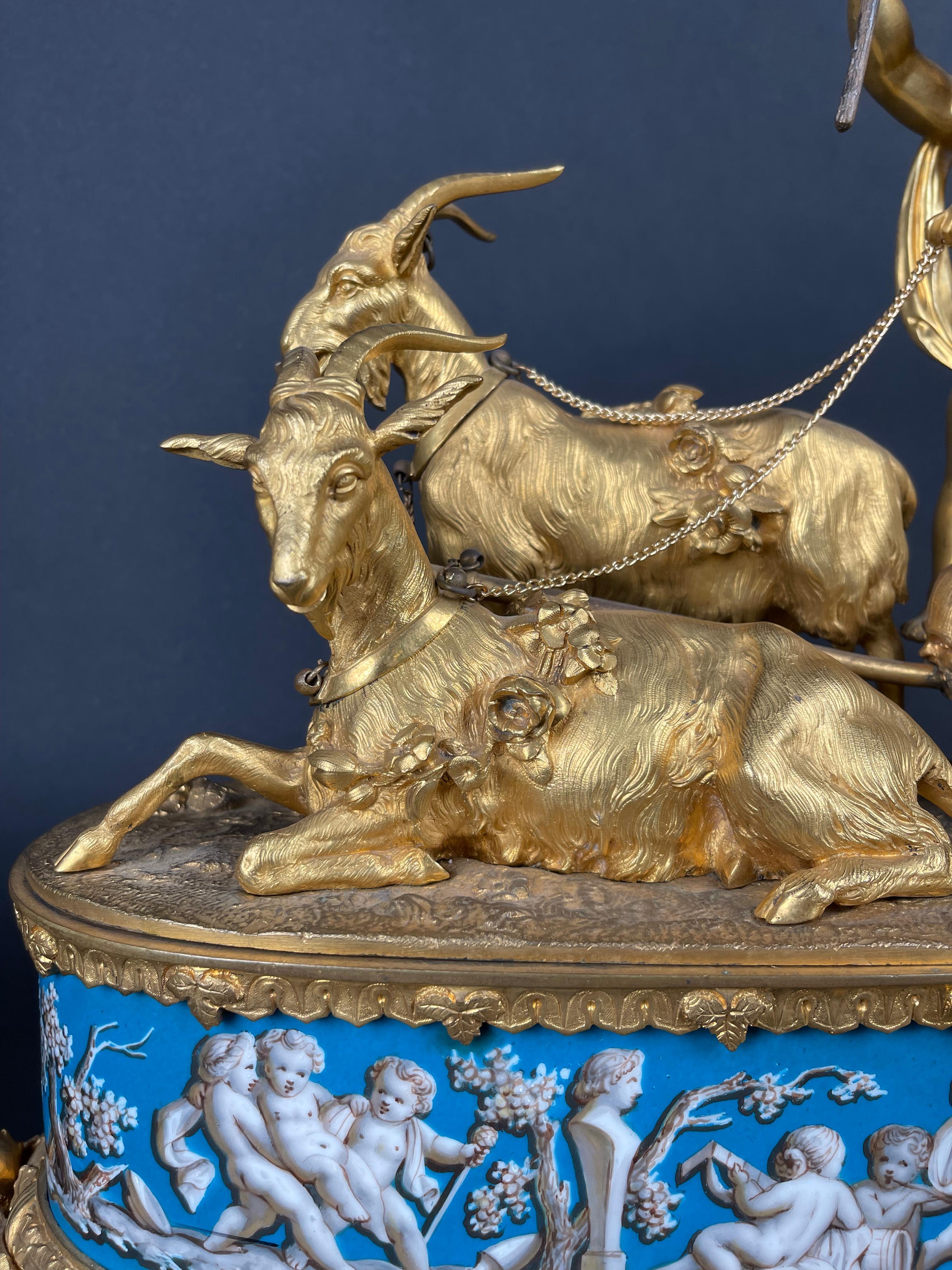 French A Napoleon III gilt-bronze and porcelain clock By Levy Freres, France, 19th C. For Sale