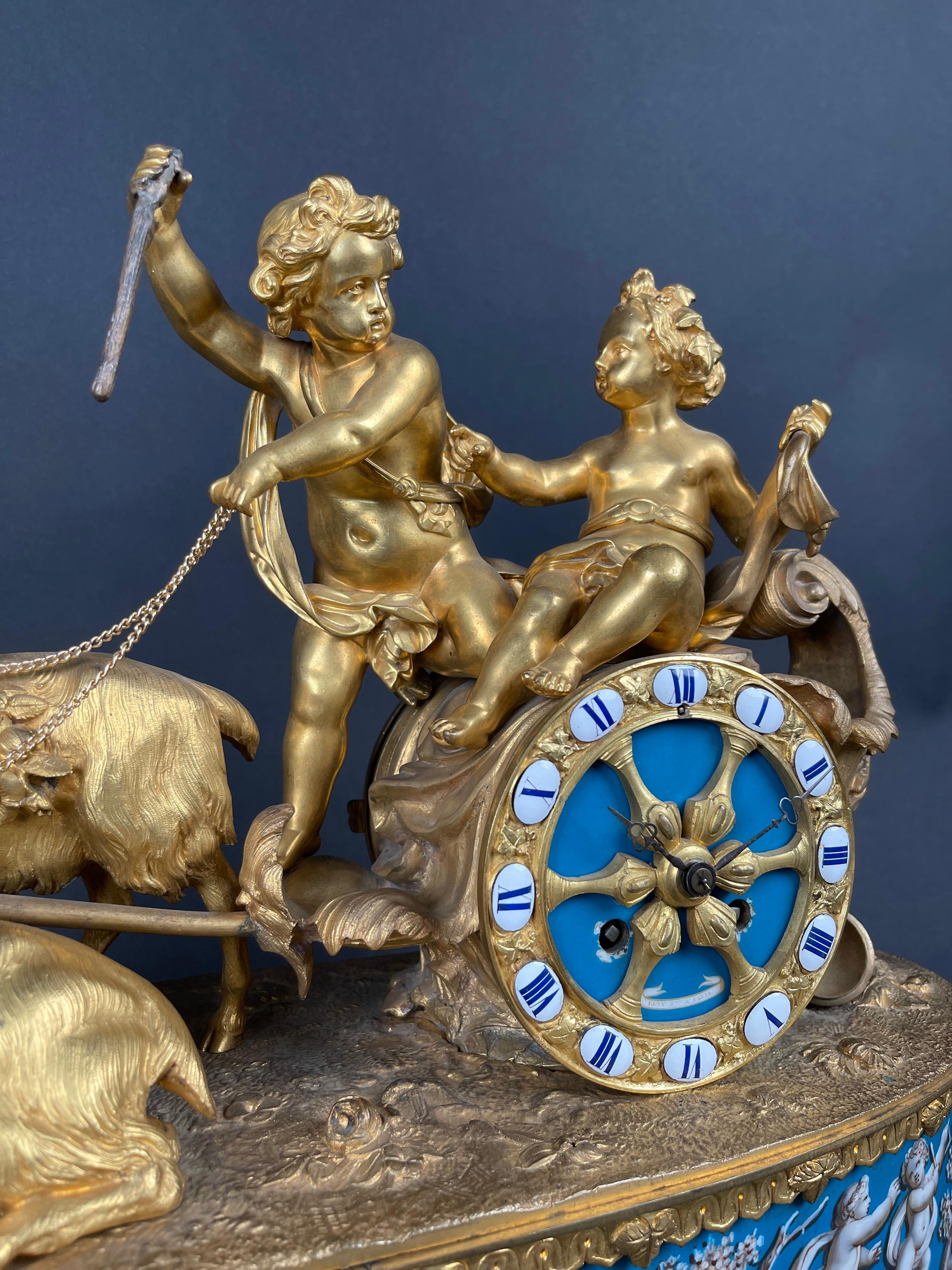 Cast A Napoleon III gilt-bronze and porcelain clock By Levy Freres, France, 19th C. For Sale