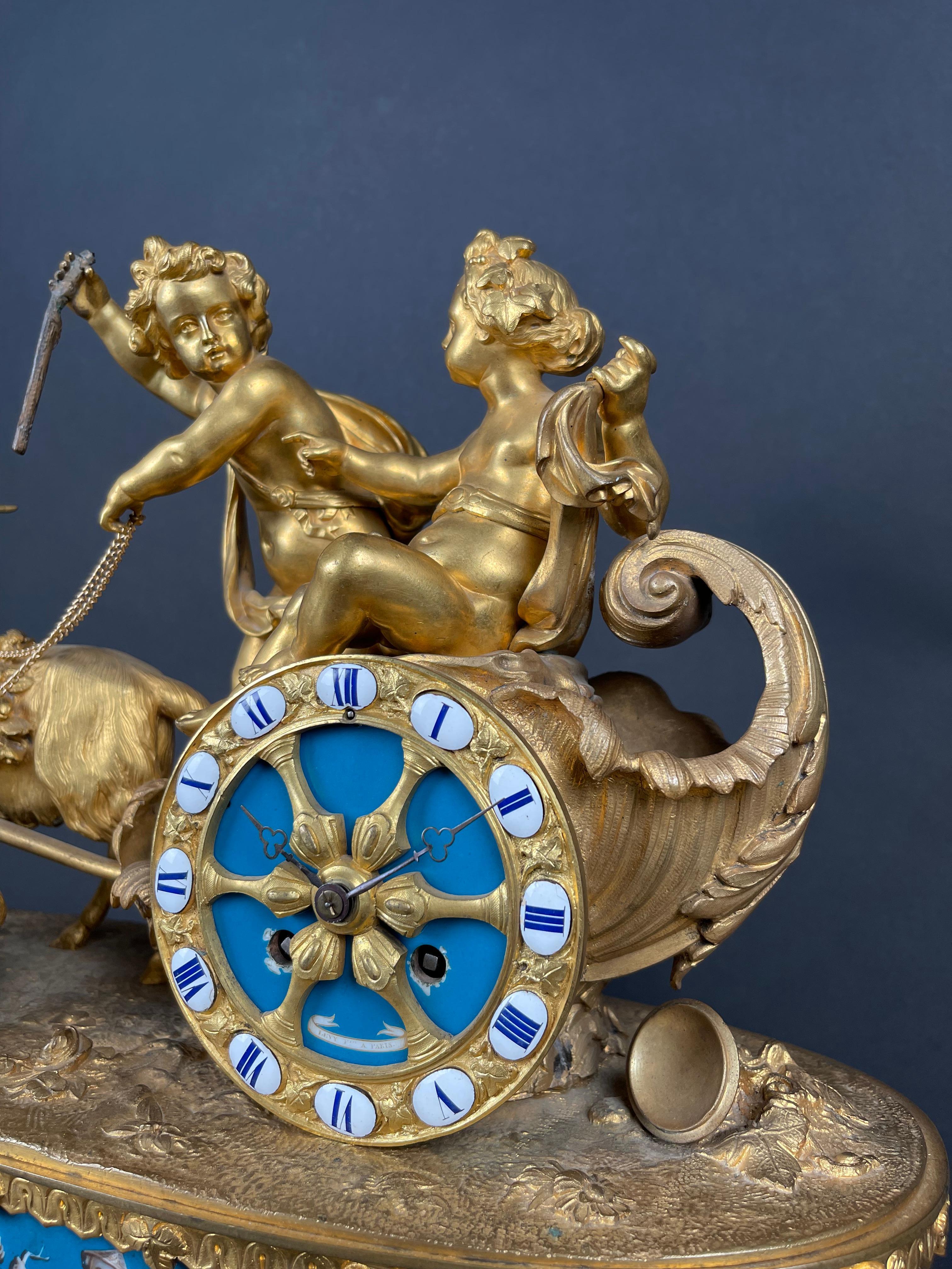Bronze A Napoleon III gilt-bronze and porcelain clock By Levy Freres, France, 19th C. For Sale
