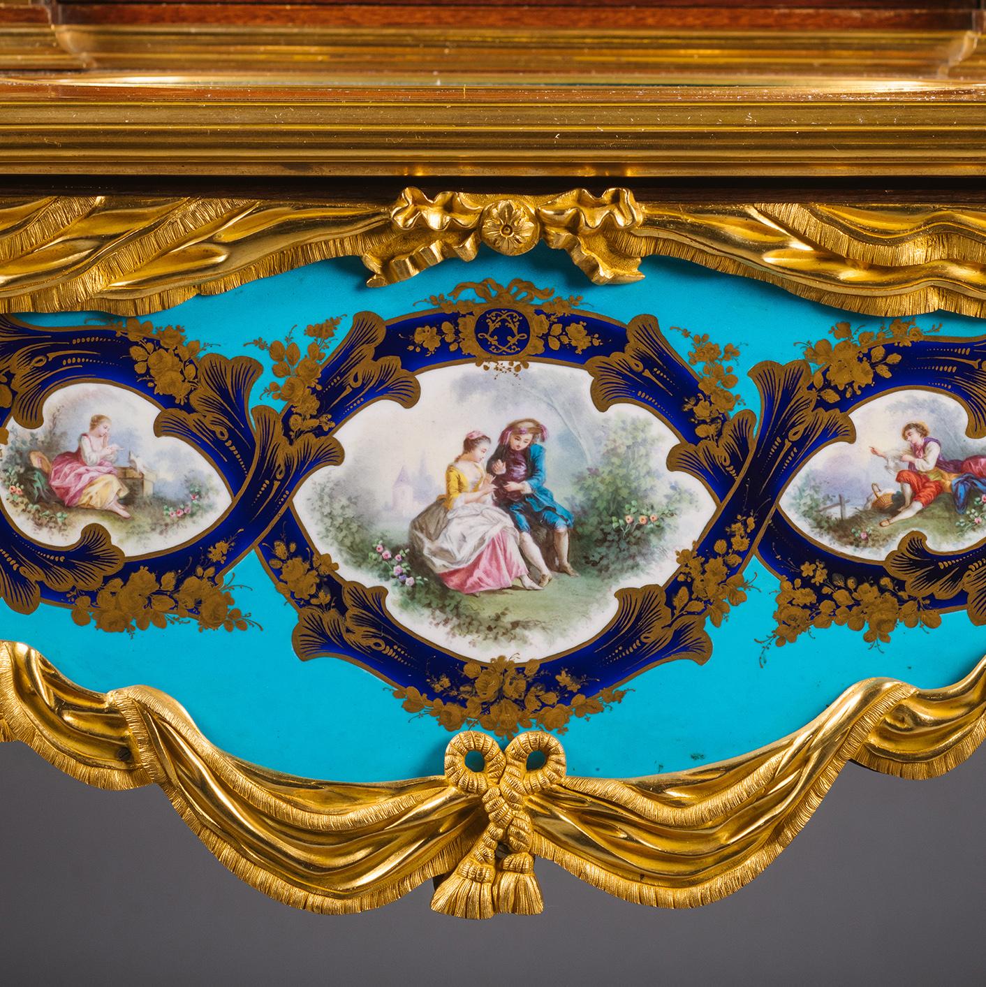 A Napoléon III Gilt-Bronze and Sèvres Style Porcelain-Mounted Bonheur Du Jour For Sale 8