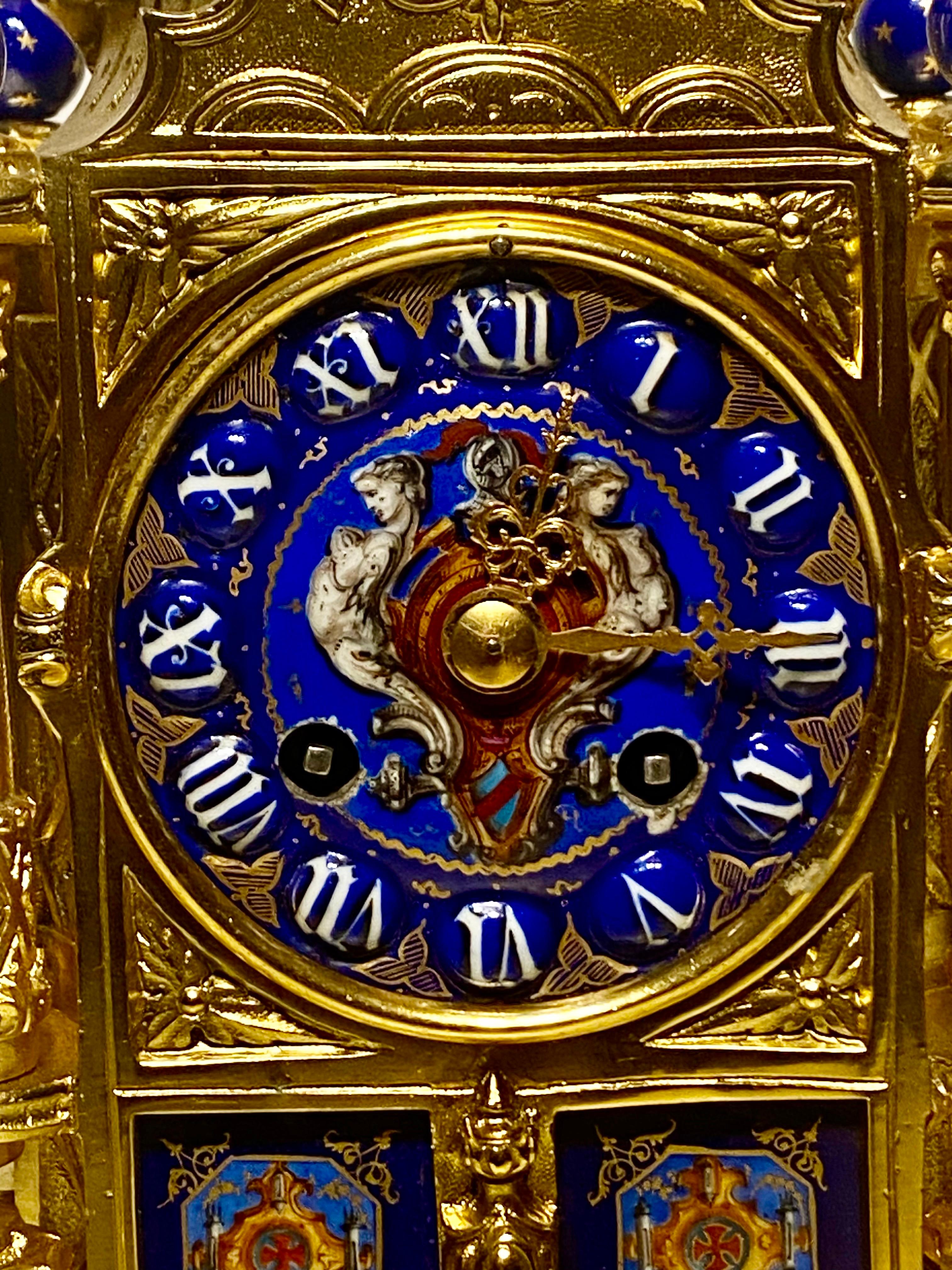 A  Napoleon iii Gilt Bronze & Enamel French Mantel Clock Circa 1870 For Sale 4