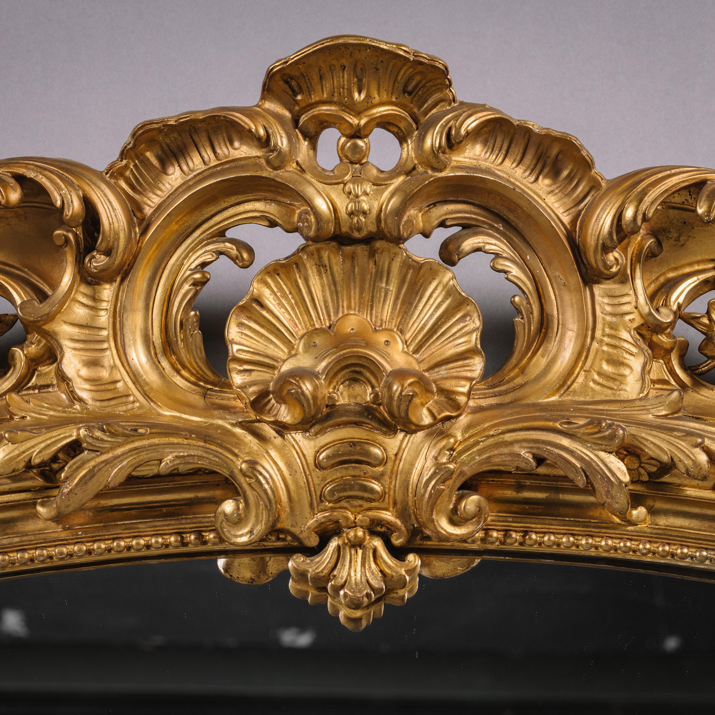 French Napoleon III Giltwood Overmantel Mirror For Sale