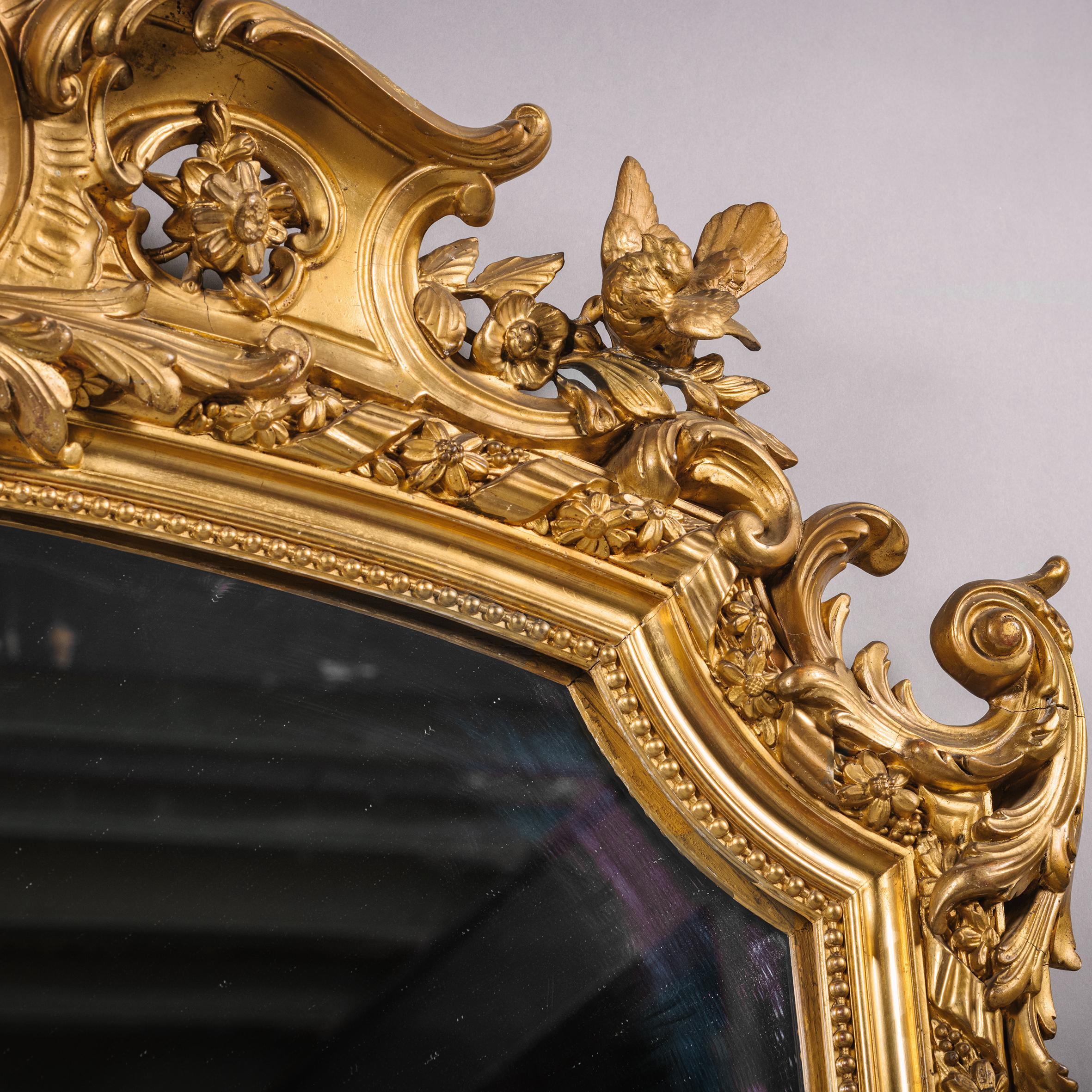 Carved Napoleon III Giltwood Overmantel Mirror For Sale