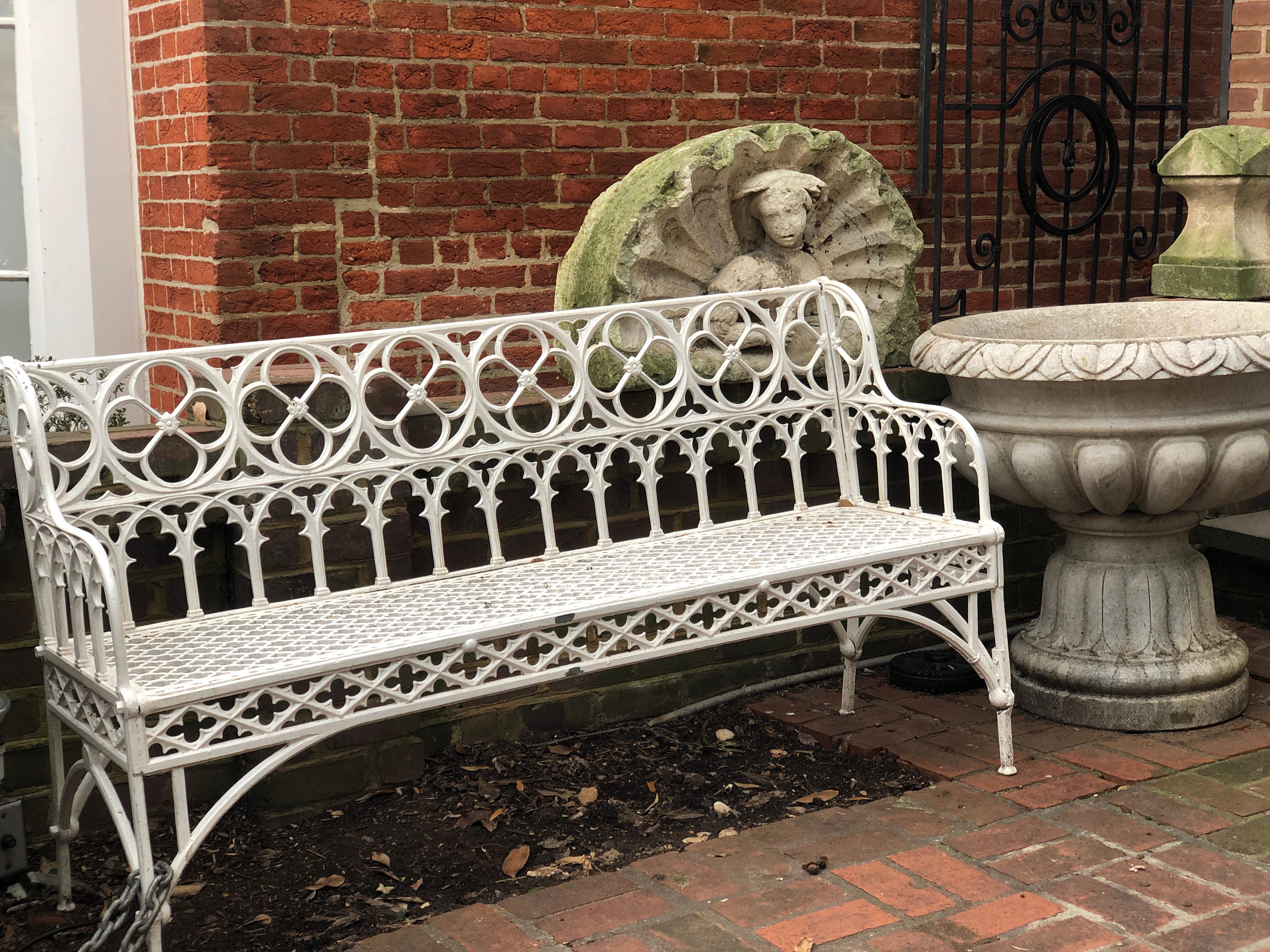 Napoleon III Gothic Cast Iron Garden Bench by Foundry Val D’osne 4