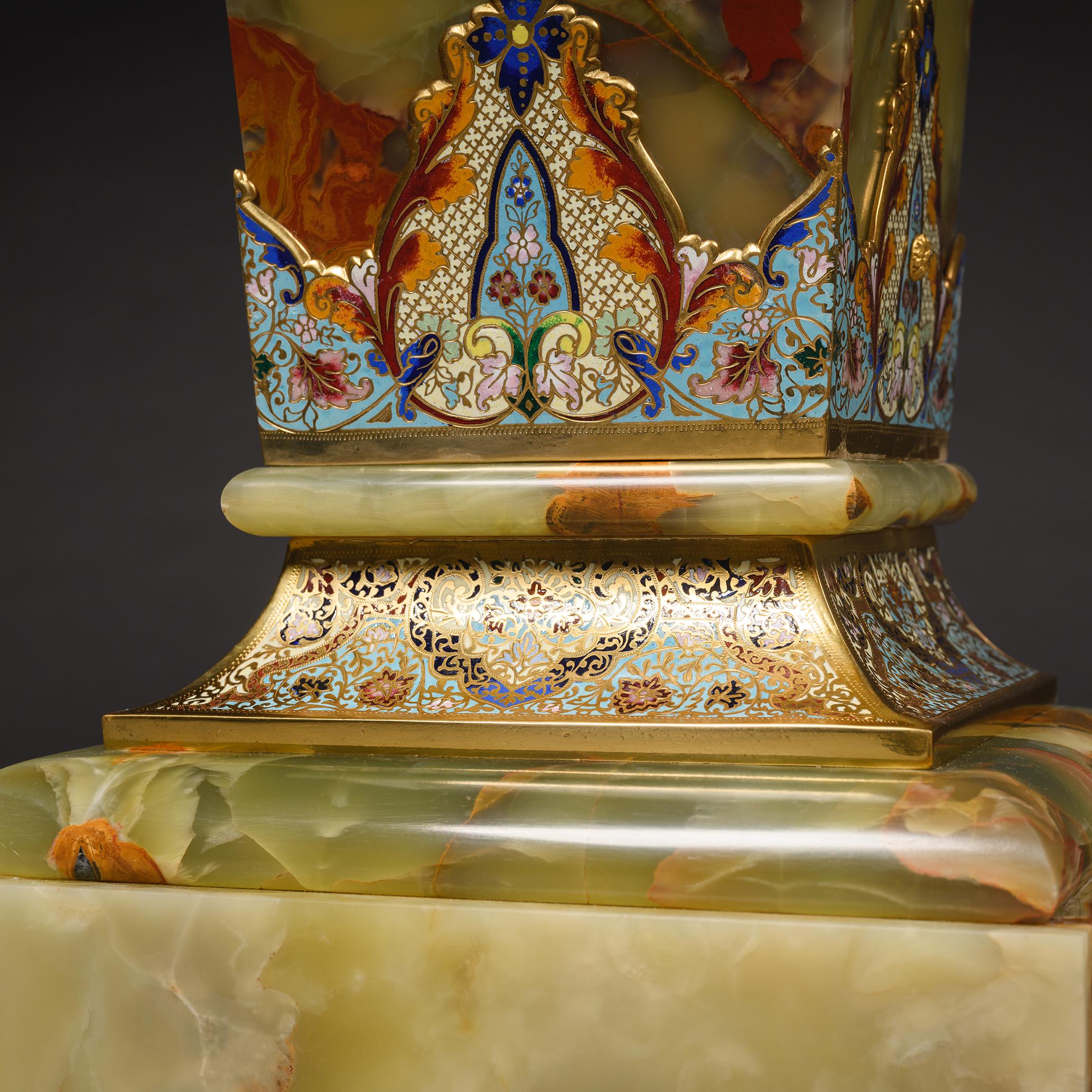 Gilt A Napoleon III Onyx and Champlevé Enamel Pedestal Clock For Sale