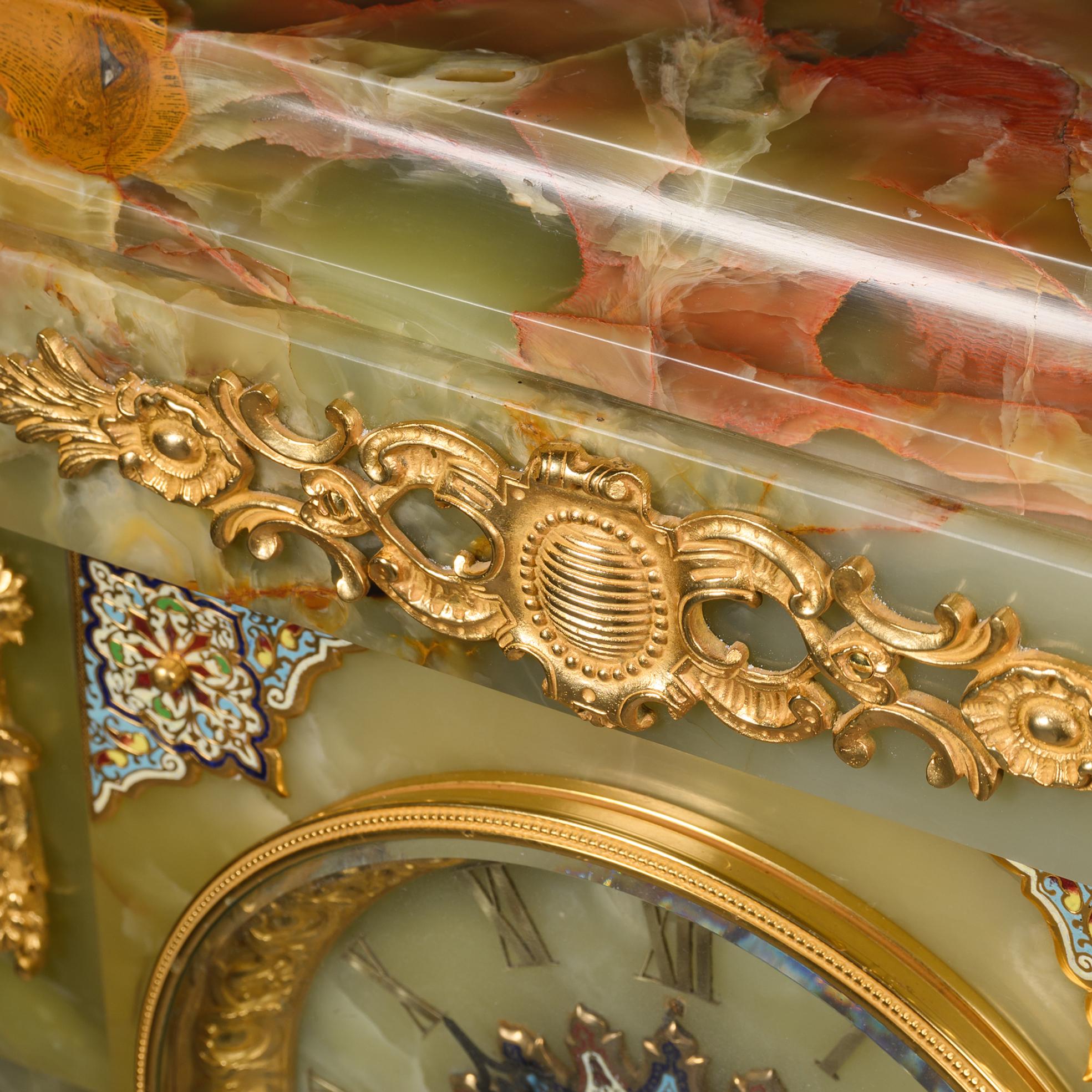 19th Century A Napoleon III Onyx and Champlevé Enamel Pedestal Clock For Sale