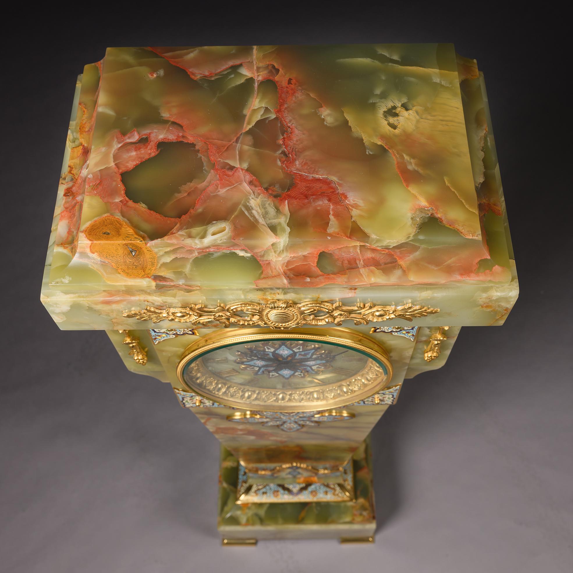 Bronze A Napoleon III Onyx and Champlevé Enamel Pedestal Clock For Sale
