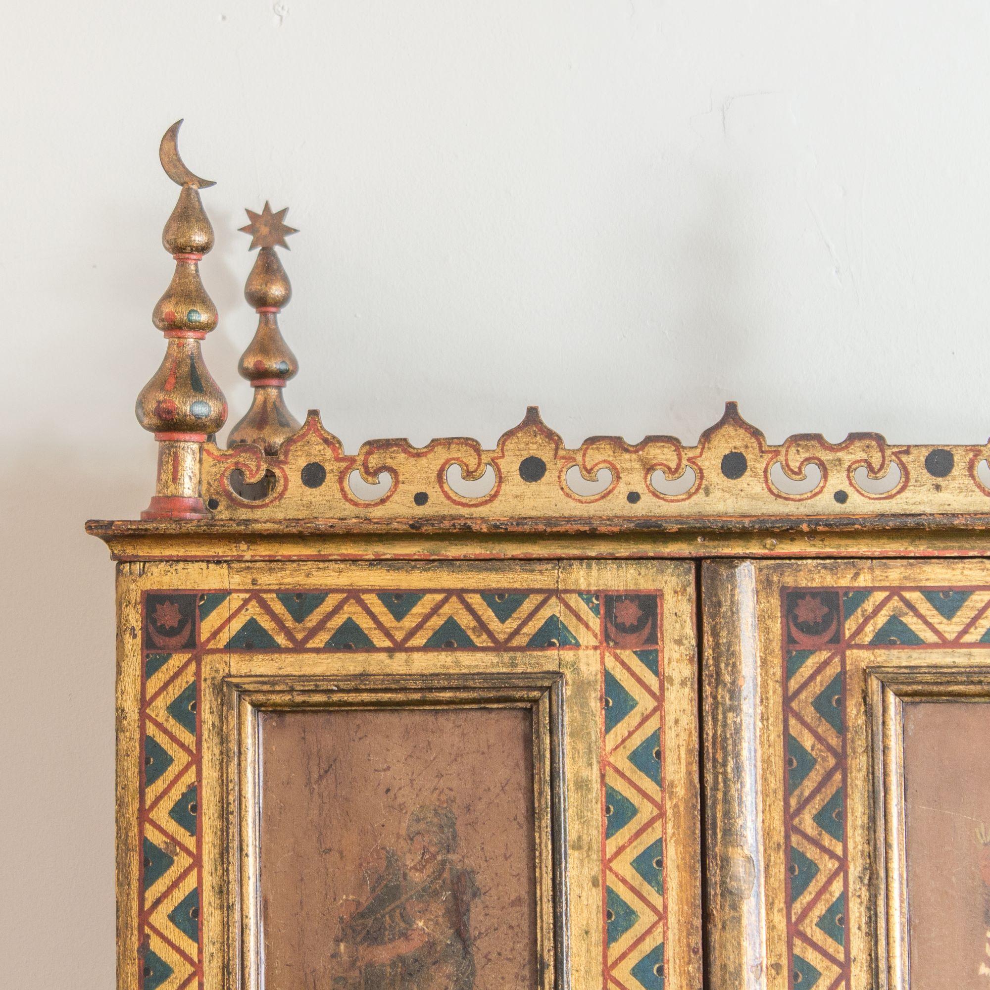 Hand-Painted Napoleon III Orientalist Painted and Giltwood Apothecary Wall Cabinet For Sale