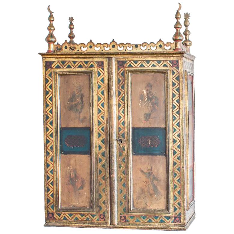 Napoleon III Orientalist Painted and Giltwood Apothecary Wall Cabinet For Sale