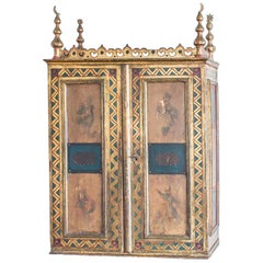 Antique Napoleon III Orientalist Painted and Giltwood Apothecary Wall Cabinet