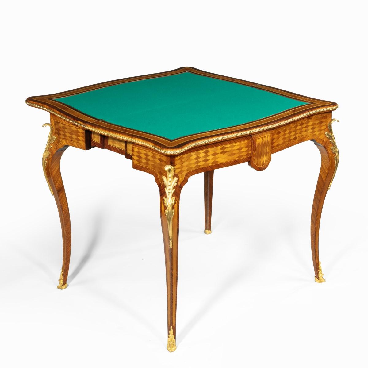 Bronze doré Table à cartes en parqueterie Napoléon III par Sormani en vente