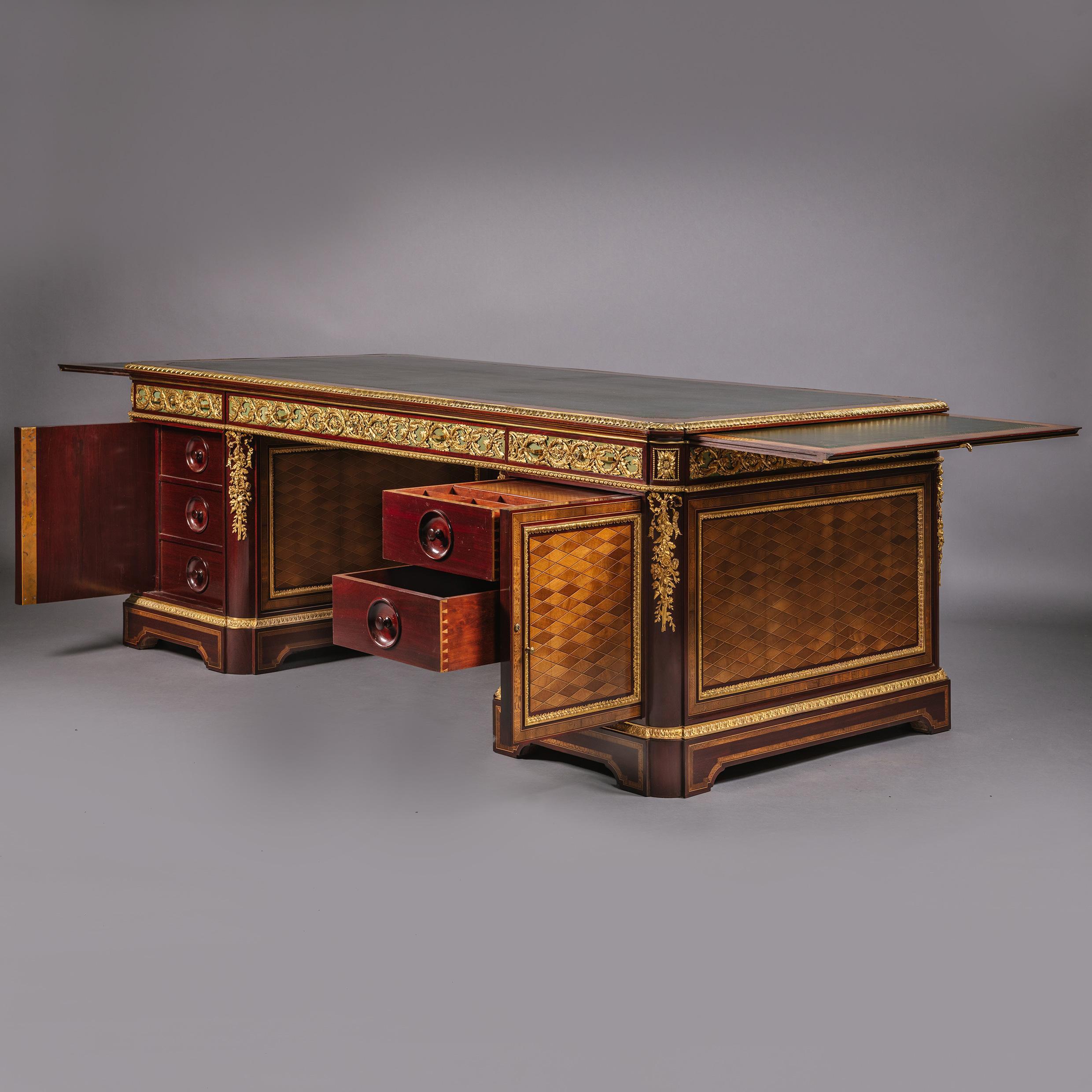 French A Napoleon III Parquetry Pedestal Desk By Guillaume Grohé For Sale