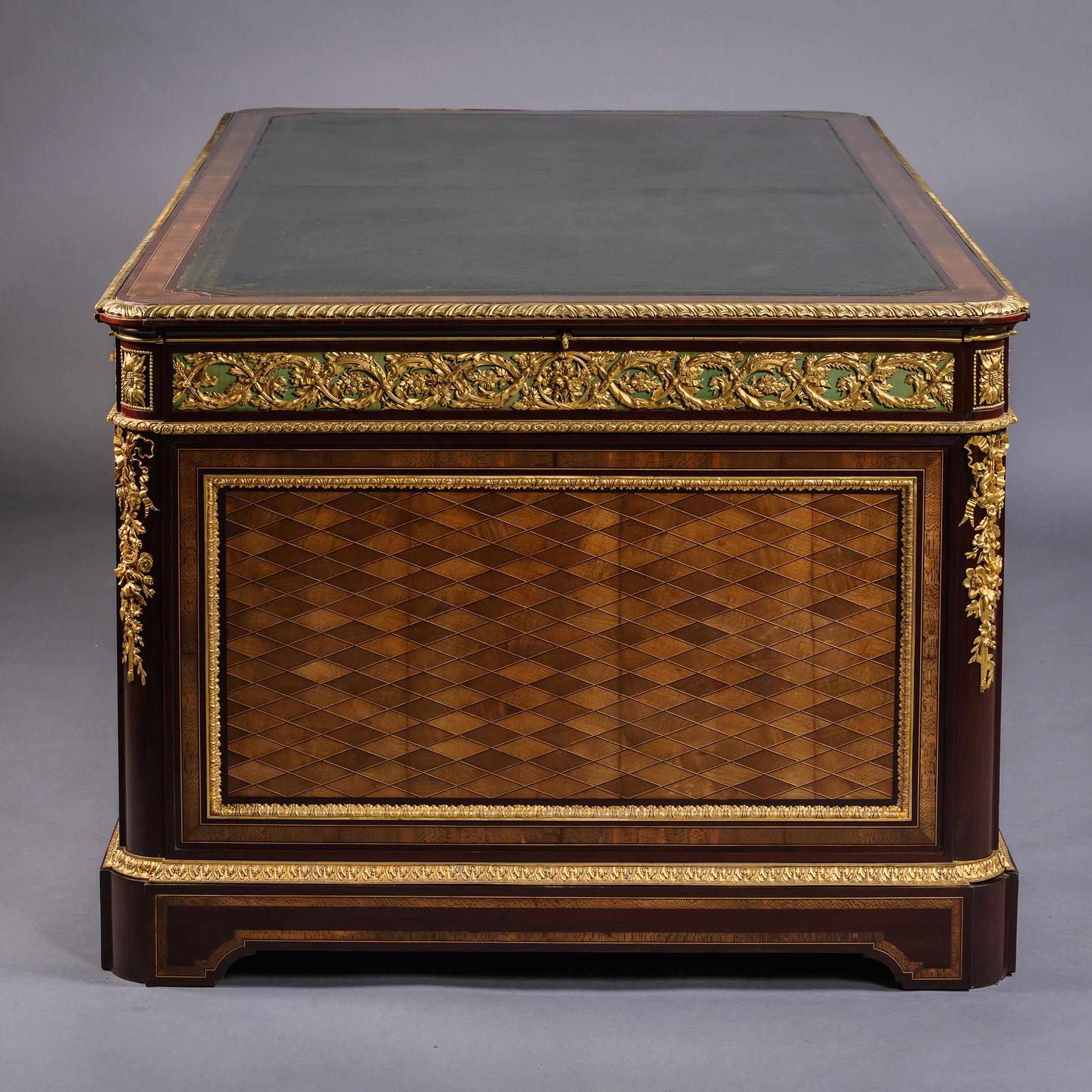 A Napoleon III Parquetry Pedestal Desk By Guillaume Grohé For Sale 2
