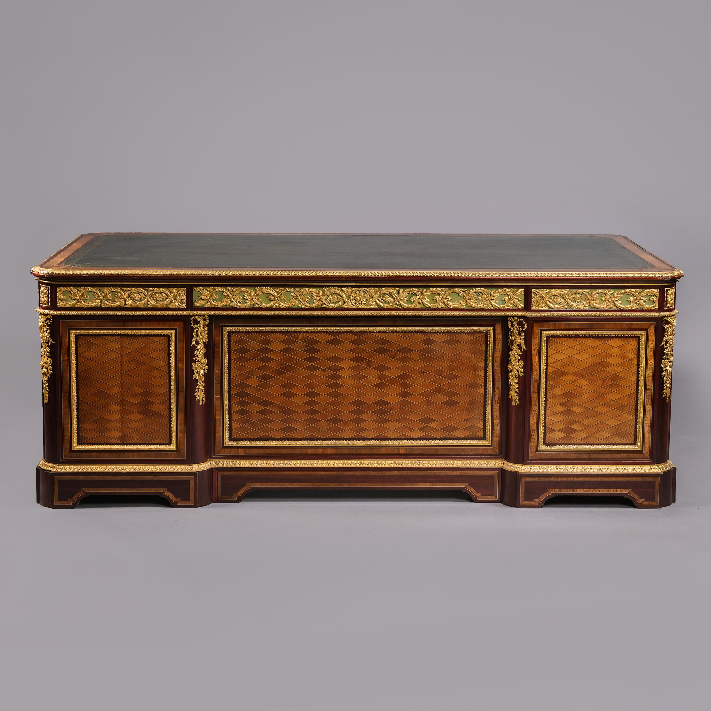 A Napoleon III Parquetry Pedestal Desk By Guillaume Grohé For Sale 3
