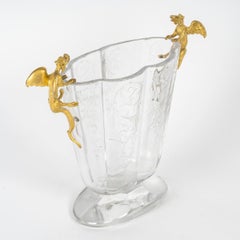 A Napoleon III Period Cut Crystal and Ormolu Vase with Bronze Dragon Decoration.